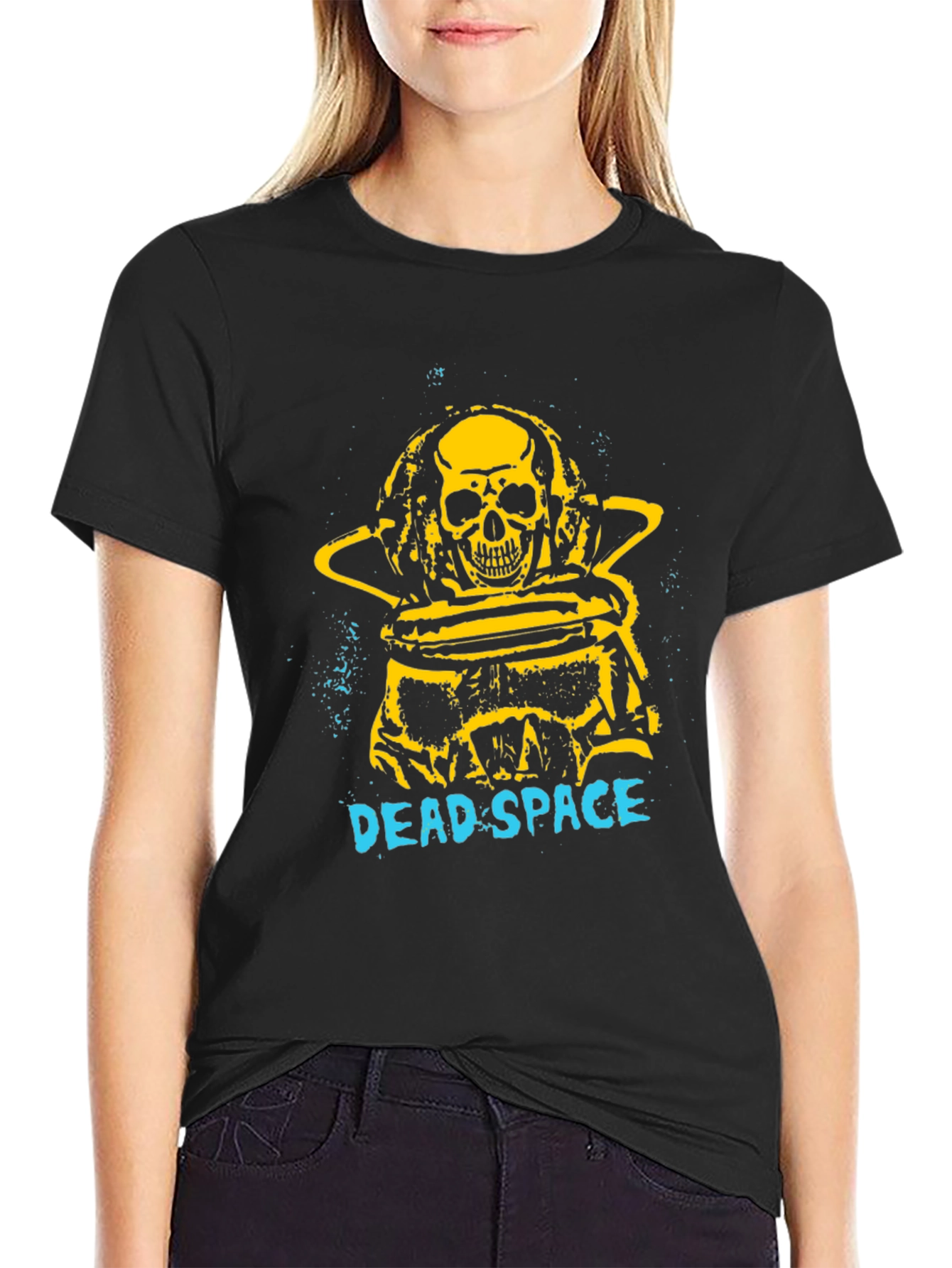 Black Dead Space Graphic T-Shirt - Sci-Fi Skull Design view 2