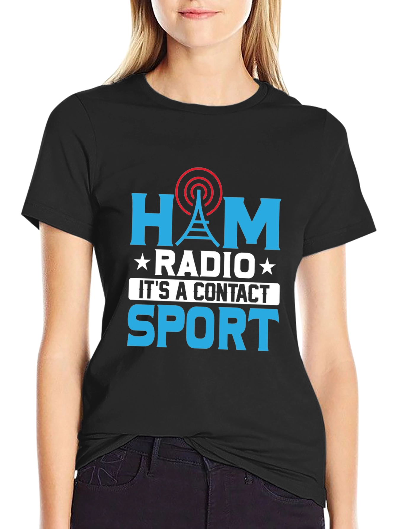 Black Ham Radio Contact Sport Graphic T-Shirt view 2