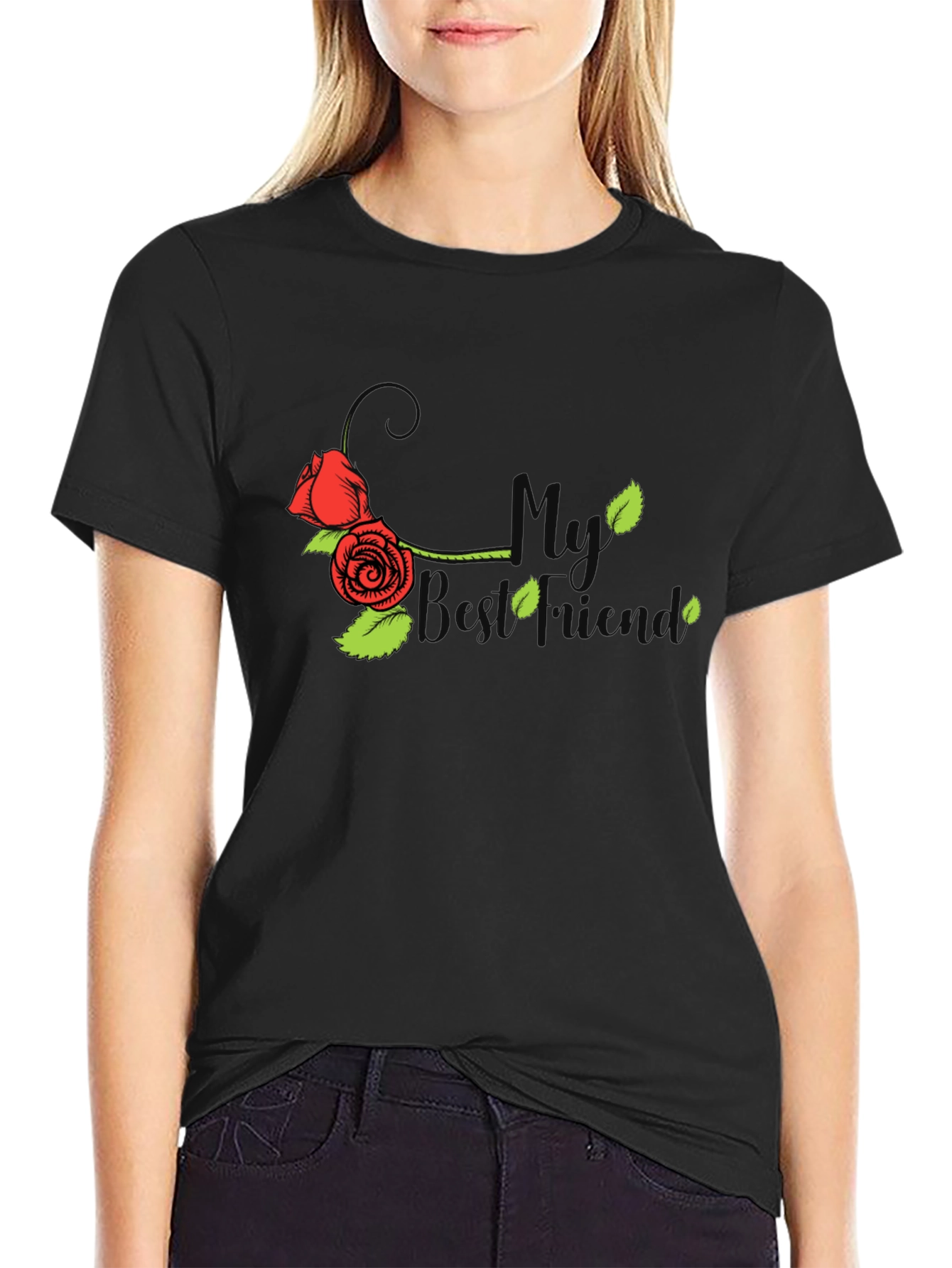 Black My Best Friend Rose Graphic T-Shirt view 2