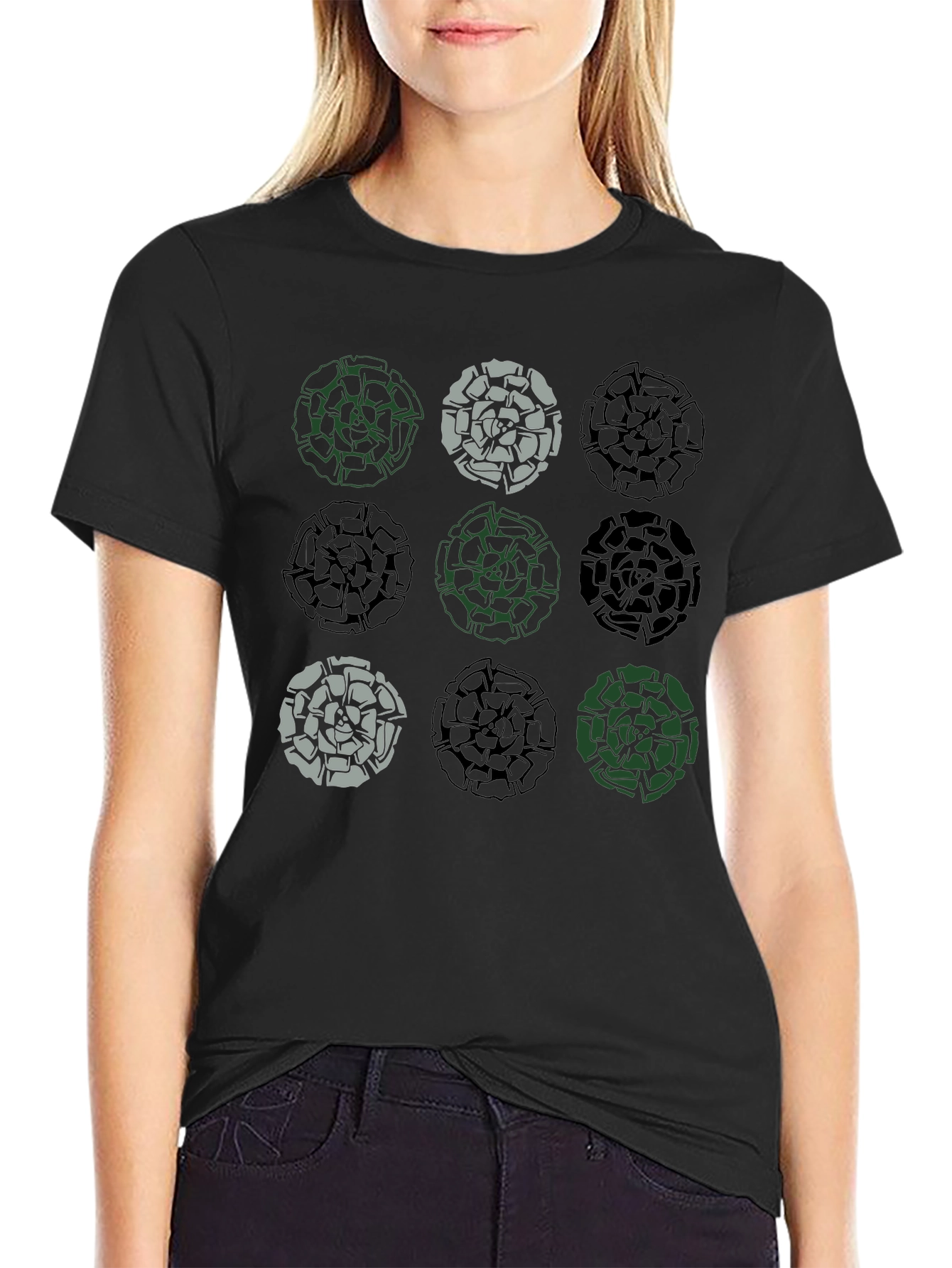 Black Floral Rose Graphic Print Men's T-Shirt - Black view 2