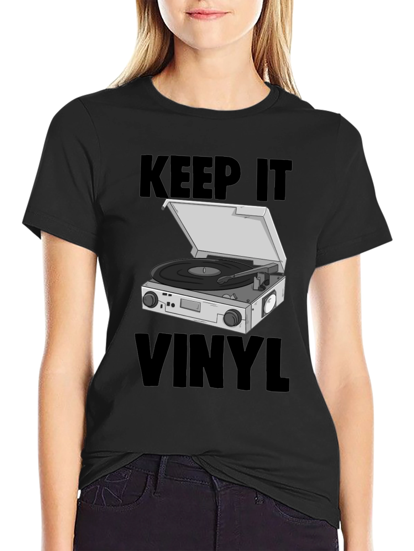 Black Keep it Vinyl T-Shirt - Retro Music Lover Tee view 2