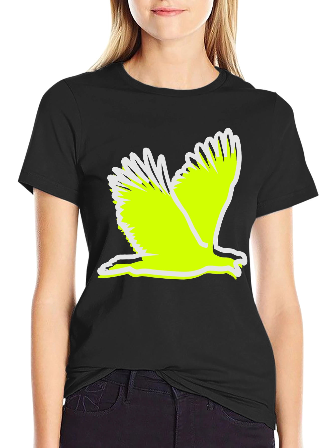 Black Black T-Shirt with Flying Bird Graphic view 2