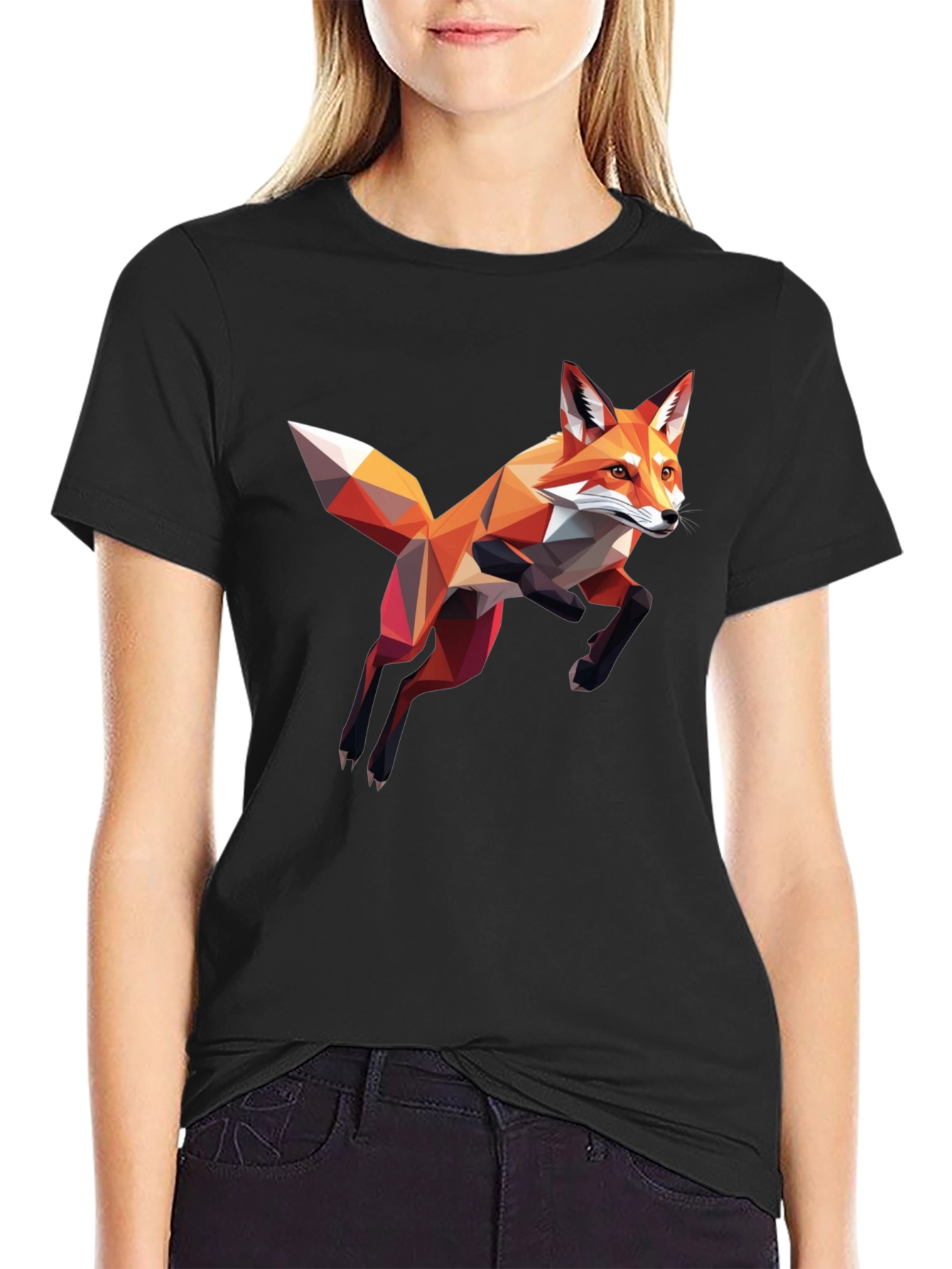 Black Geometric Fox Graphic T-Shirt - Black view 2
