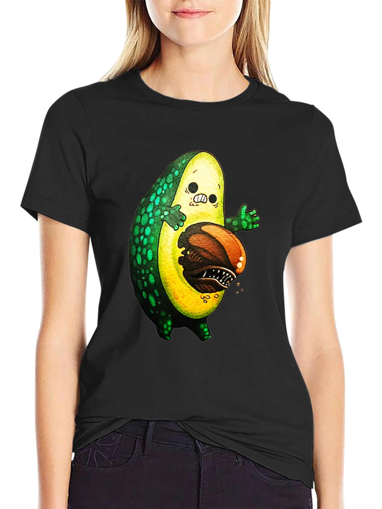 Black Avocado Monster Graphic T-Shirt - Unique Design view 2