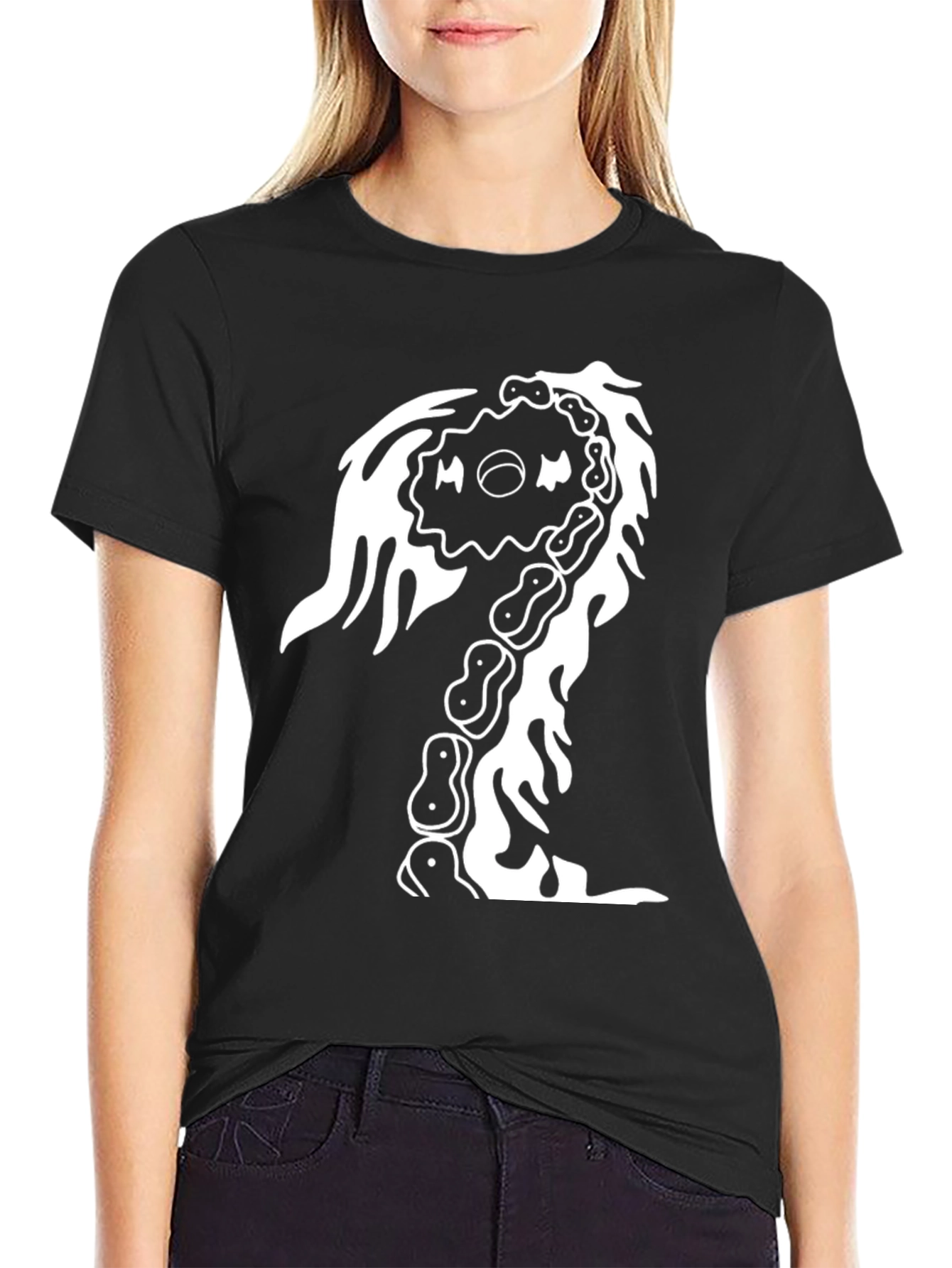 Black Unique Graphic Print Black T-Shirt view 2