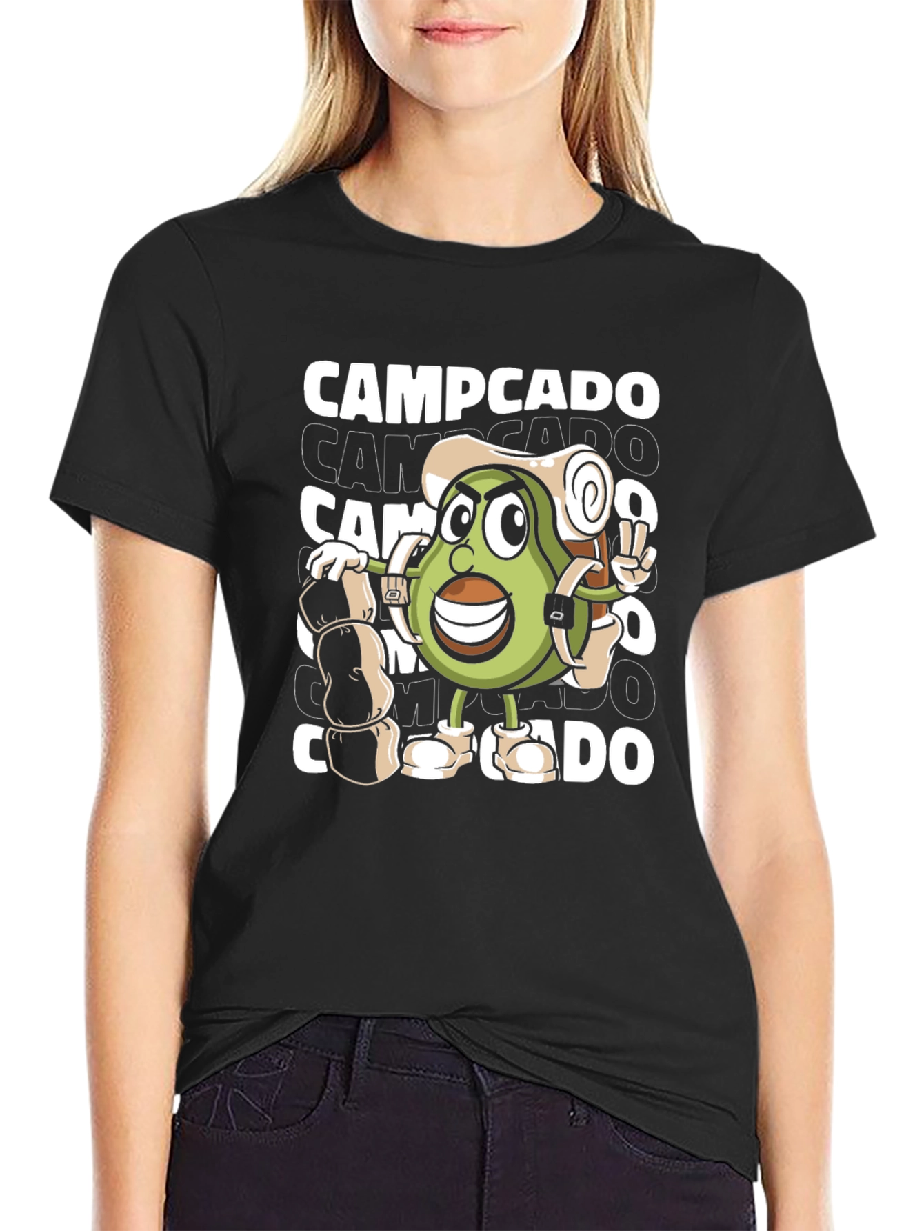 Black Campcado Graphic T-Shirt - Avocado Camping Adventure view 2