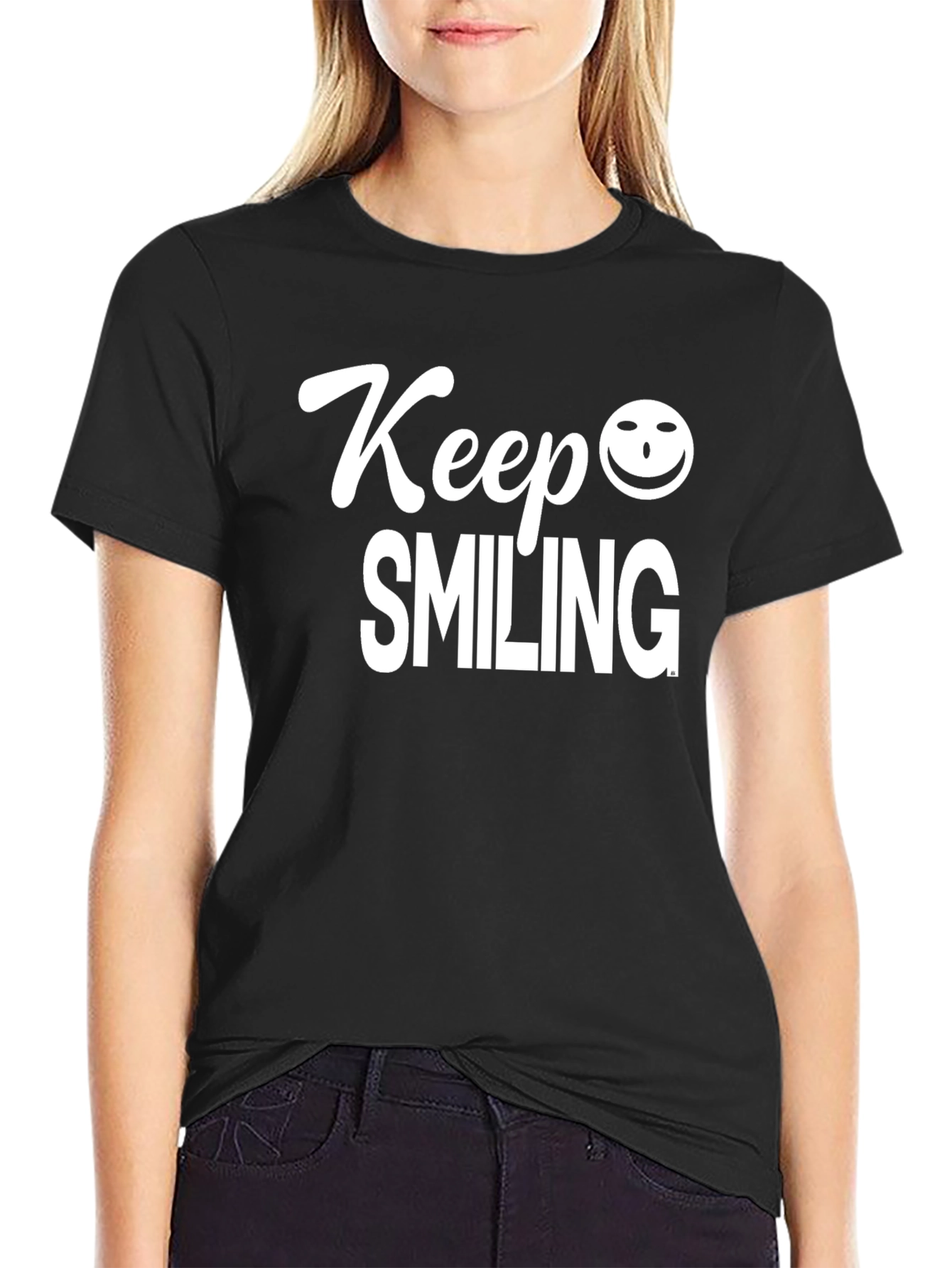 Black Keep Smiling Graphic Tee - Classic Comfort view 2