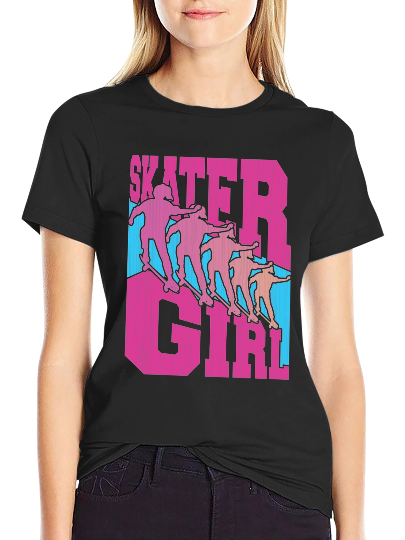 Black Skater Girl Graphic Tee - Funky Retro Style view 2