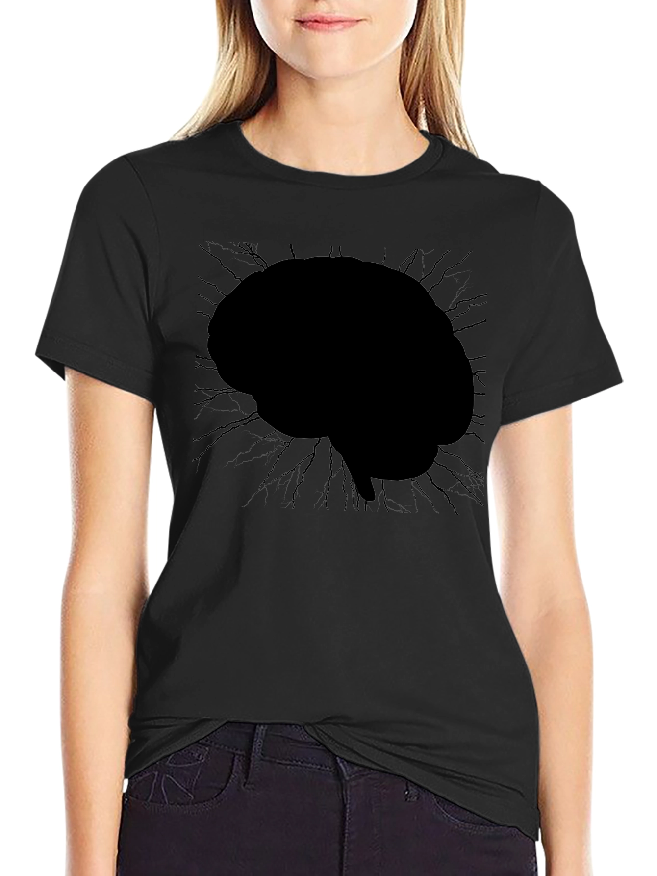 Black Brain Graphic Tee - Mens Black Crew Neck T-Shirt view 2