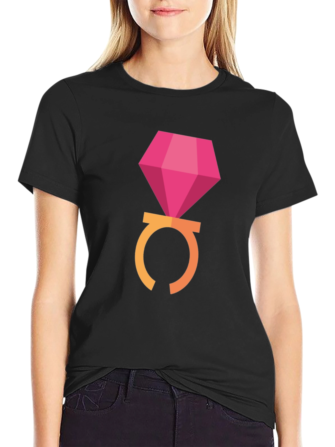 Black Diamond Ring Graphic T-Shirt - Stylish Crew Neck Tee view 2