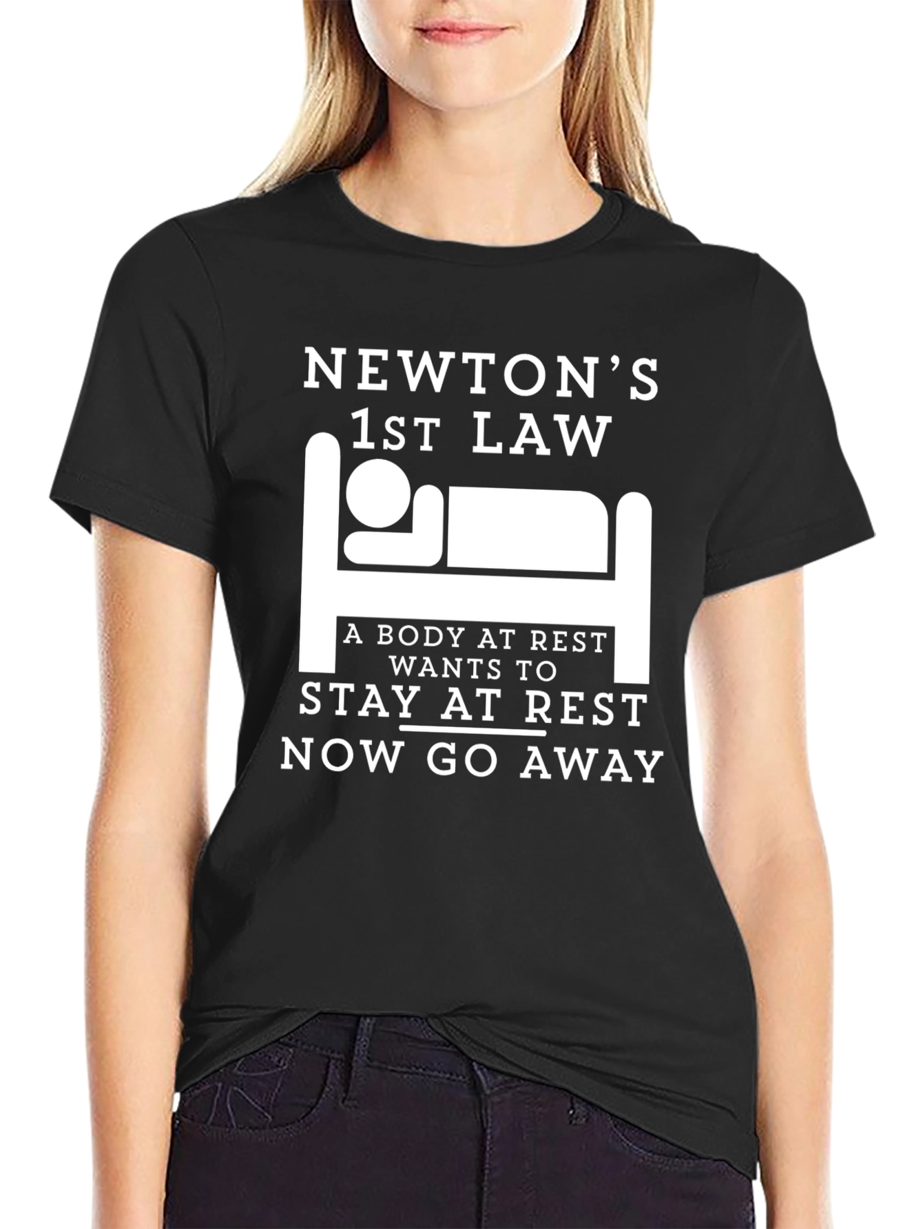 Black Newton's 1st Law Black T-Shirt - Funny Science Tee view 2