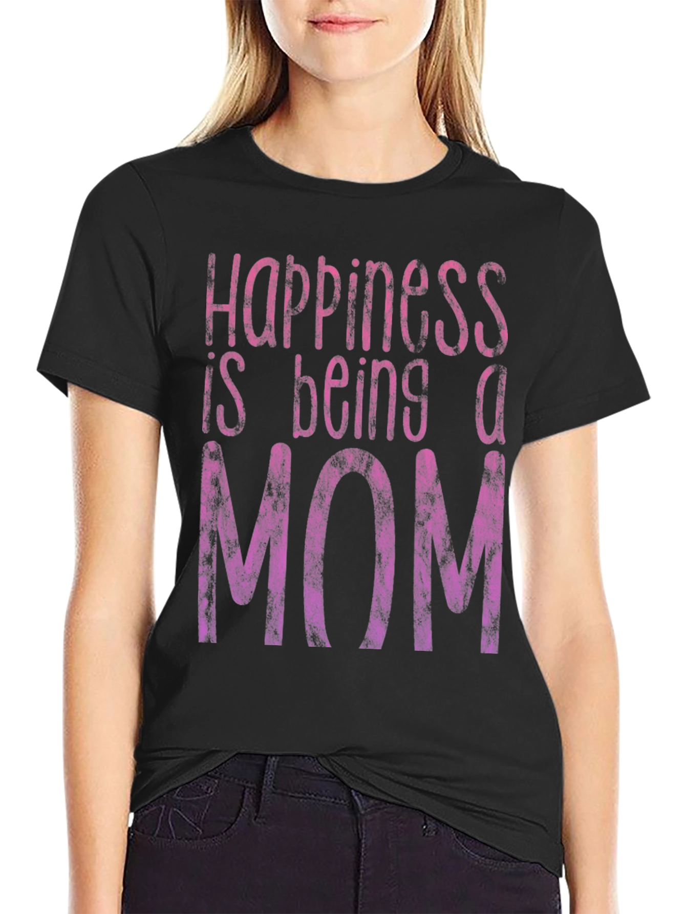 Black Happiness Is Being A Mom T-Shirt - Black view 2