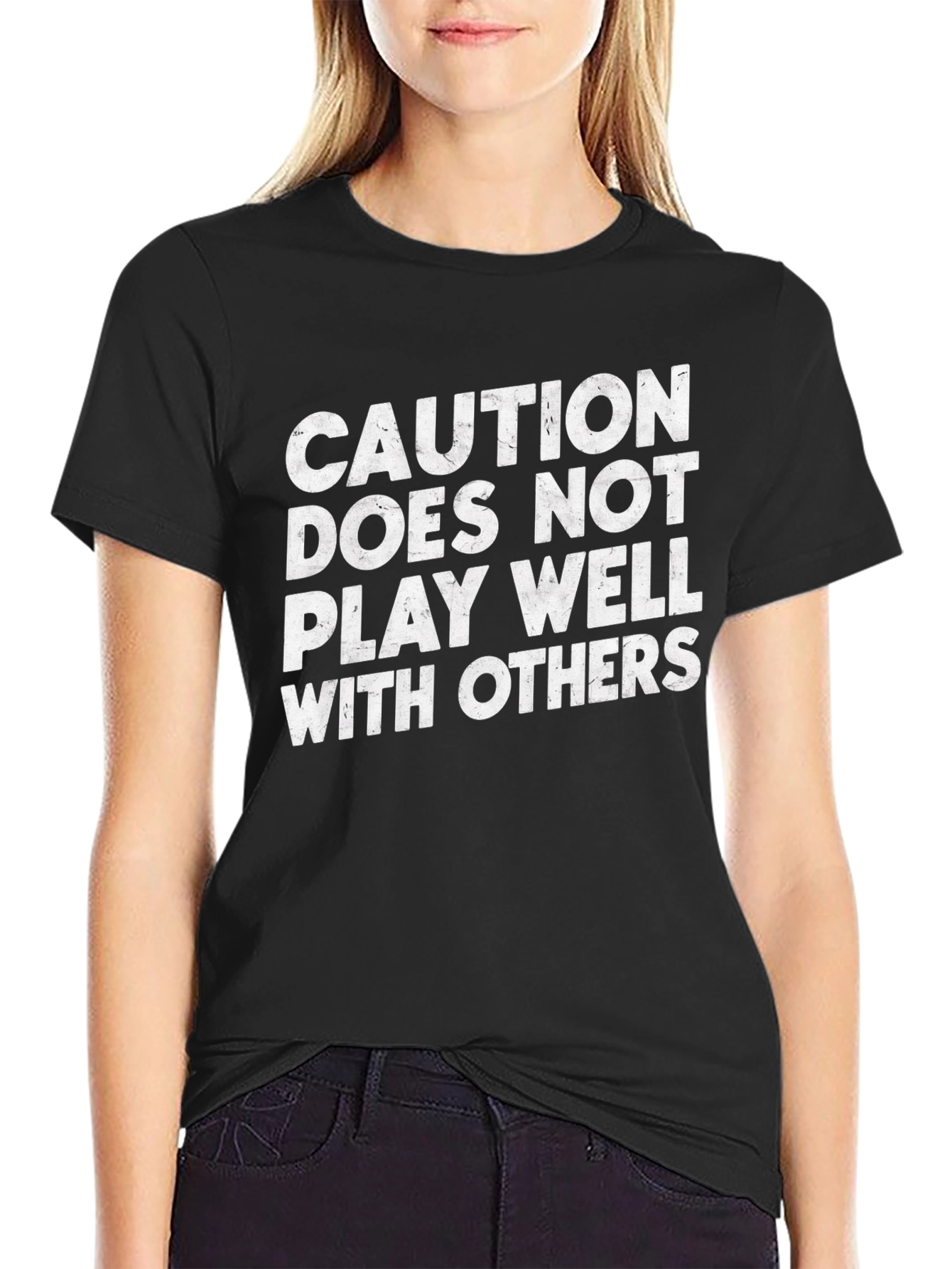 Black Caution T-Shirt - Funny Slogan Tee view 2