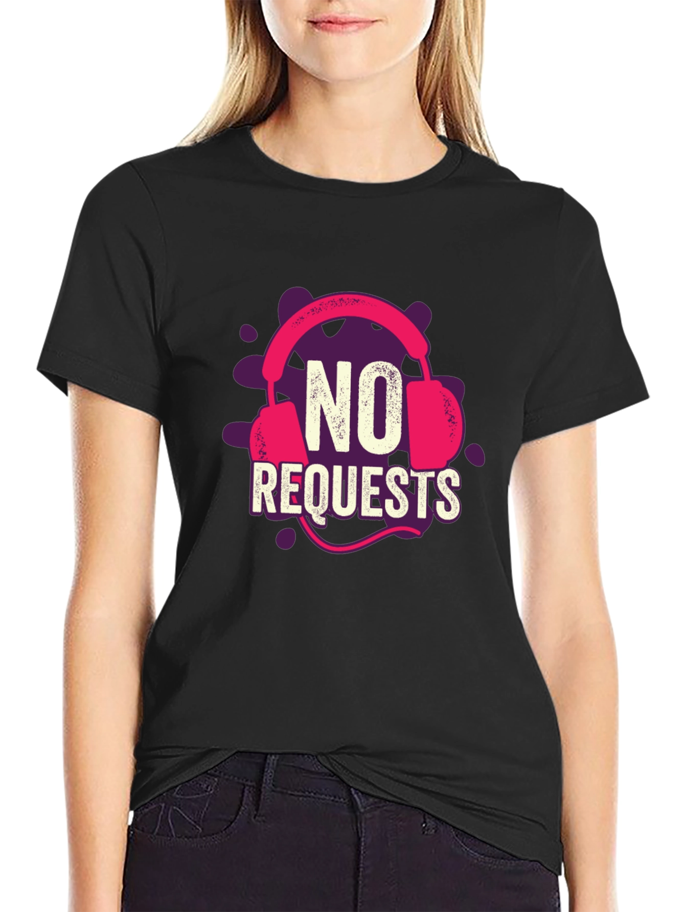 Black No Requests Headphone Graphic T-Shirt view 2