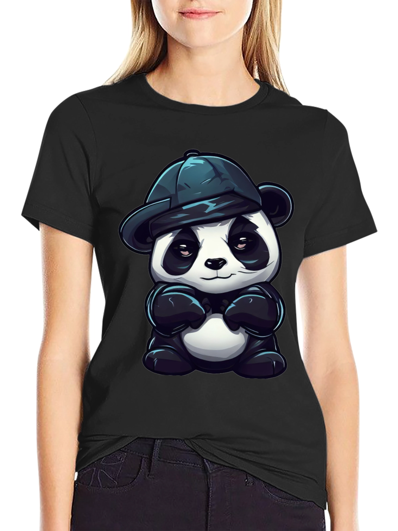 Black Cool Panda Graphic Tee - Unisex Black T-Shirt view 2