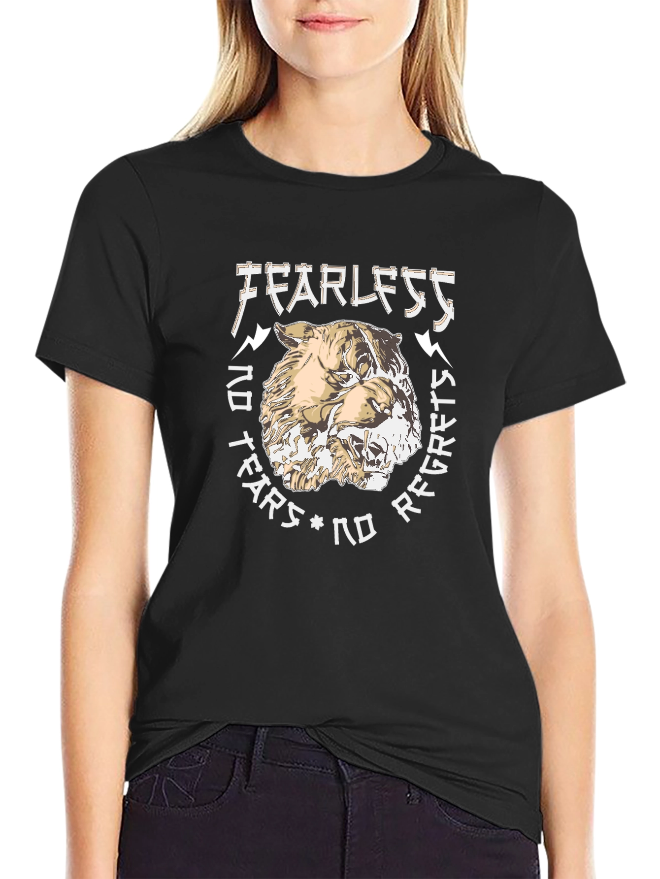 Black Fearless Graphic Print T-Shirt - Black view 2