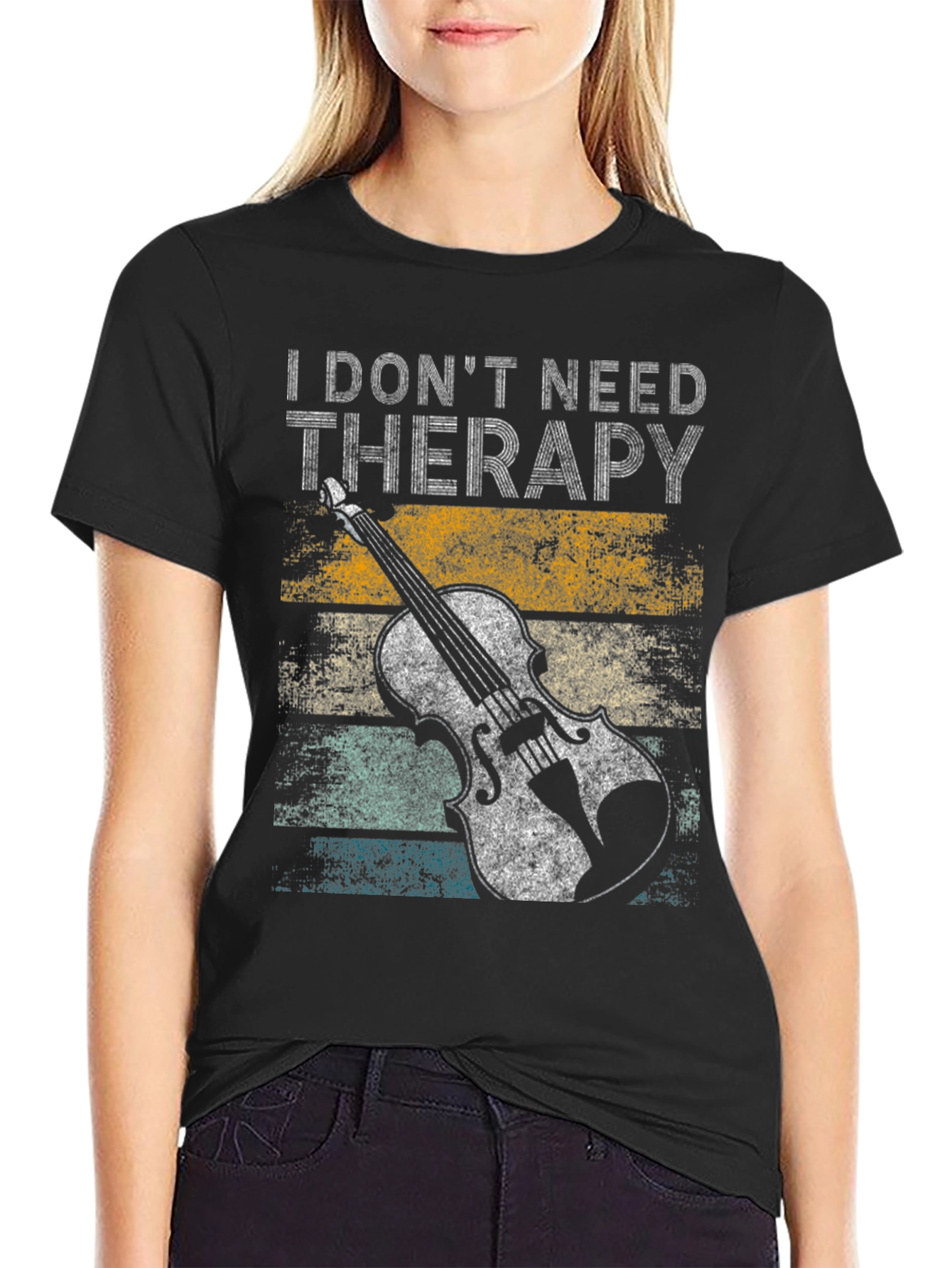 Black I Don't Need Therapy Violin T-Shirt view 2