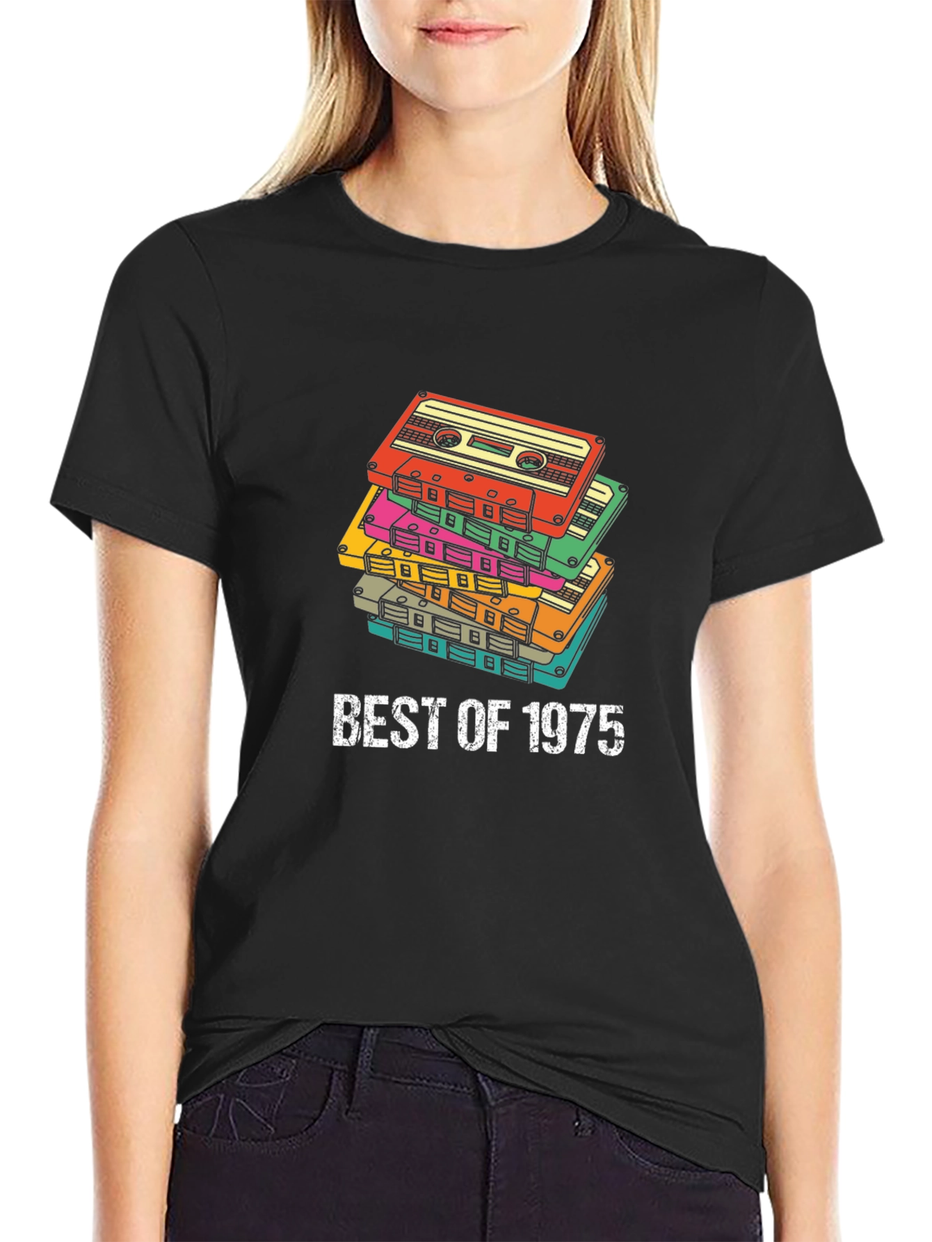 Black Retro Cassette Tape T-Shirt - Best of 1975 view 2