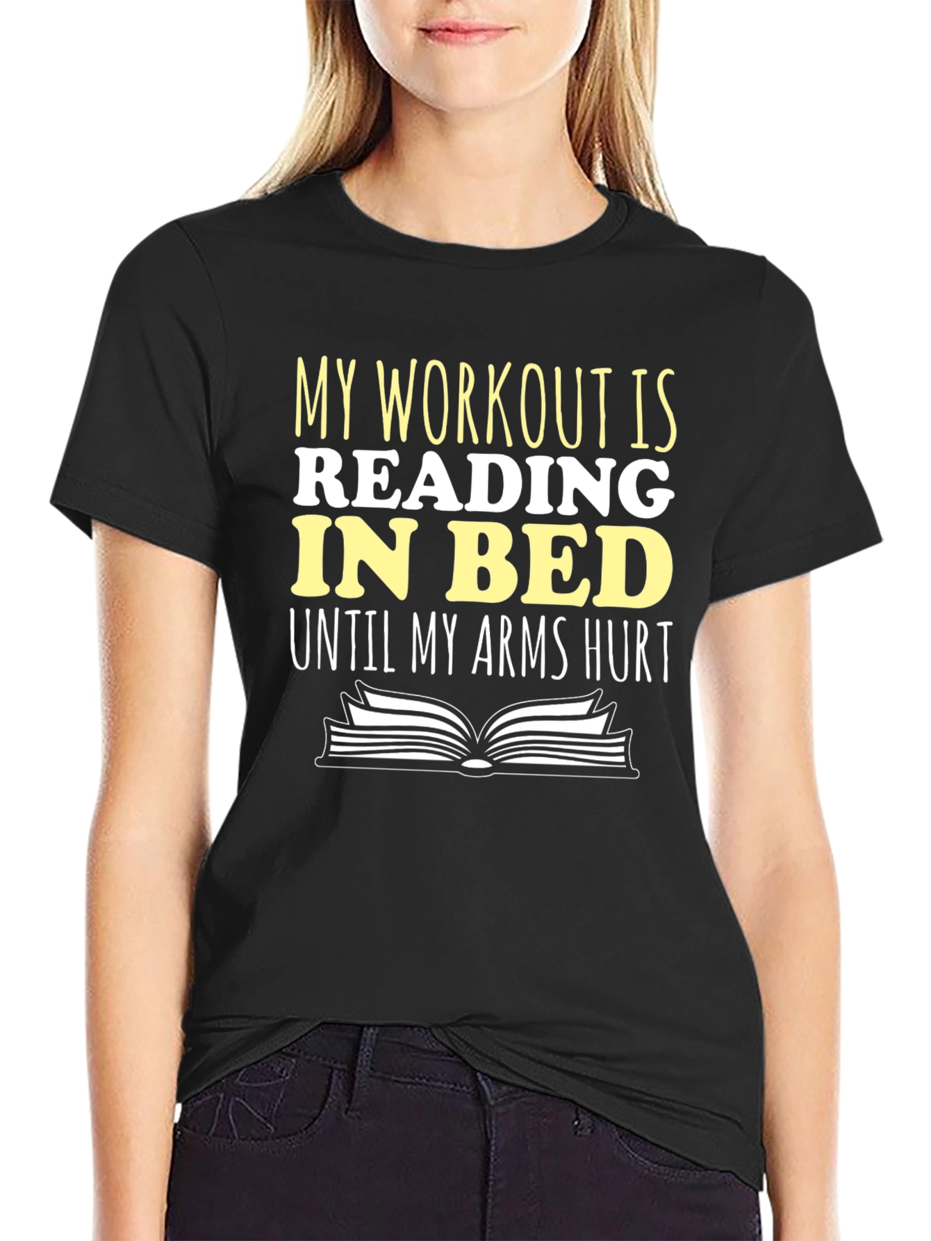 Black Funny Reading Workout T-Shirt - Unisex Cotton Tee view 2