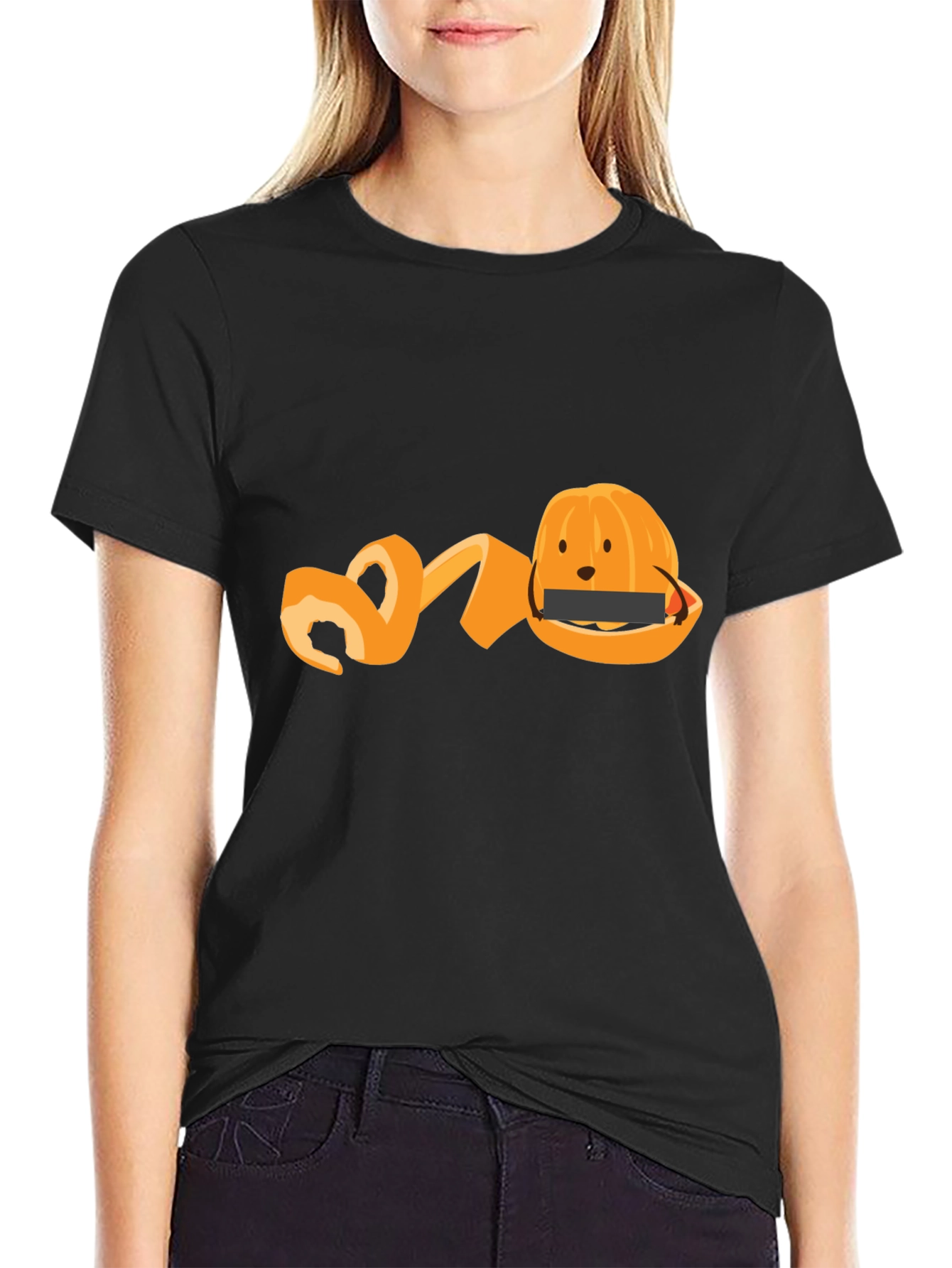 Black Funny Orange Peel T-Shirt - Fruit Graphic Tee view 2