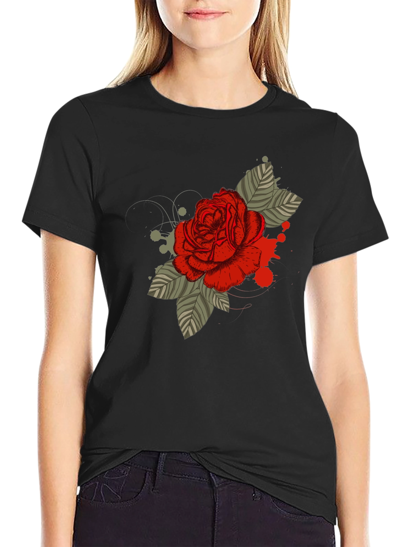 Black Rose Graphic T-Shirt - Men's Black Tee view 2