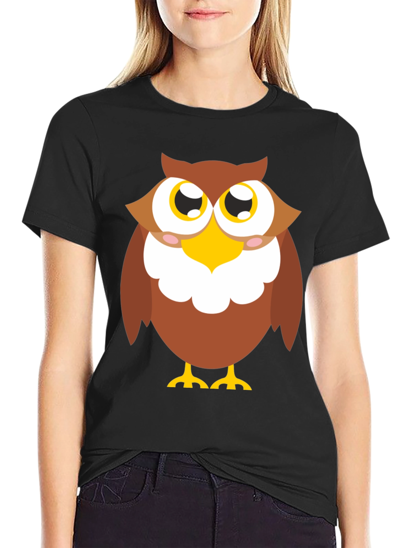 Black Owl Graphic Tee - Black Cotton Blend Casual Shirt view 2