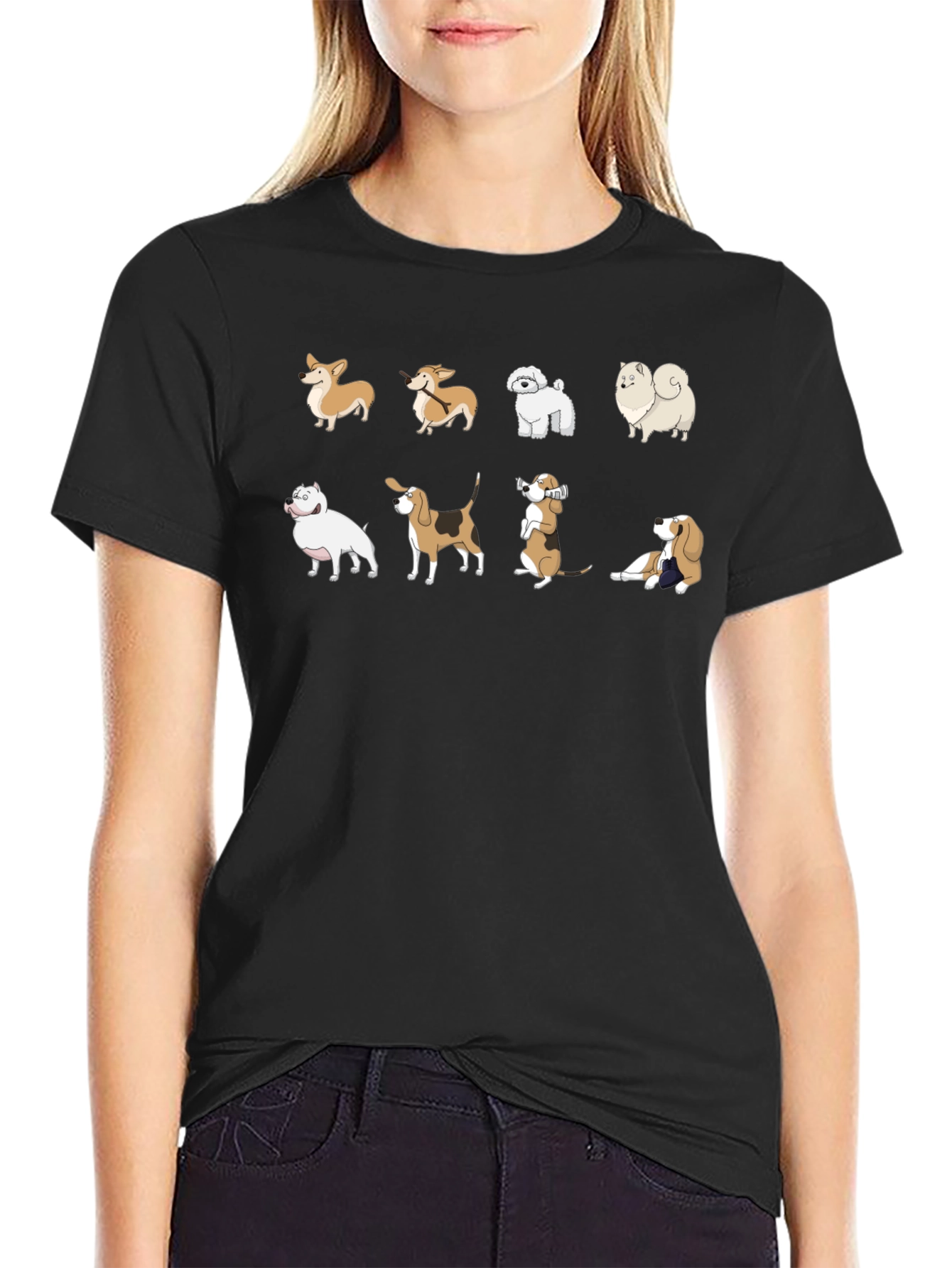 Black Dog Breed Cartoon Graphic T-Shirt view 2