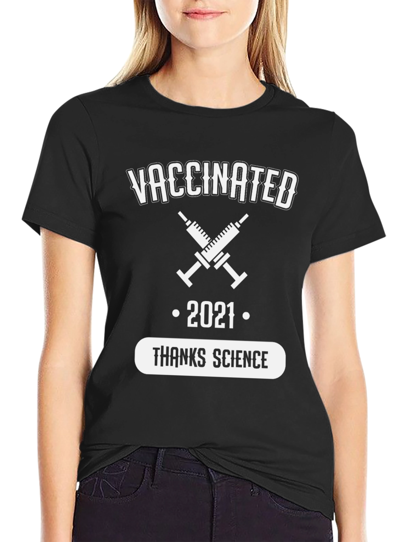Black Vaccinated 2021 Thanks Science T-Shirt view 2
