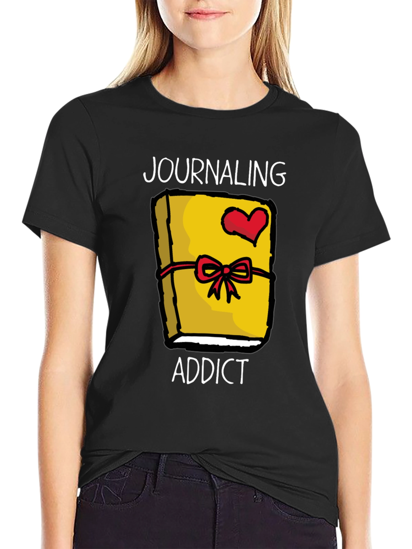 Black Journaling Addict Graphic Tee - Novelty Journal Lover Shirt view 2