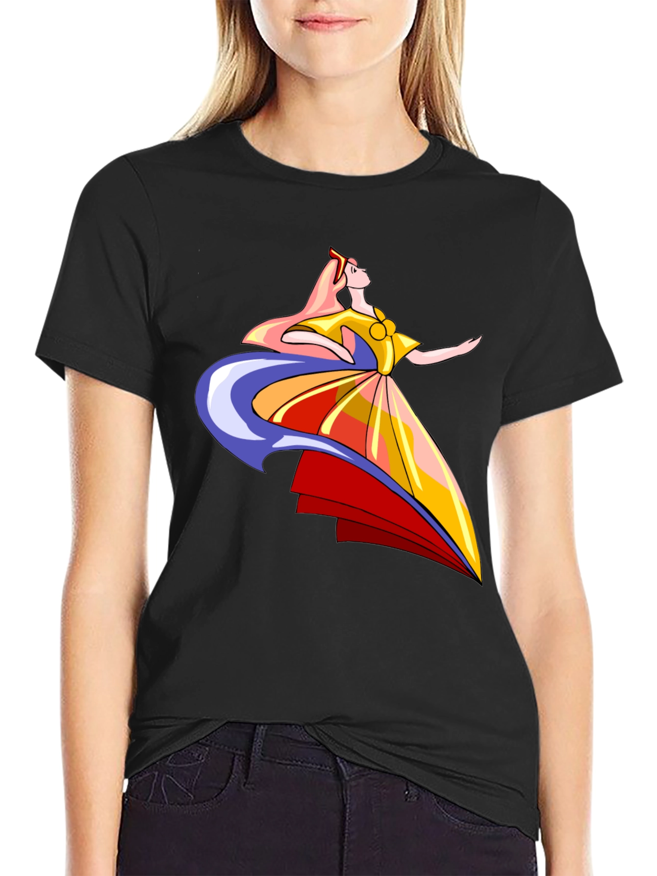 Black Elegant Dancer Graphic Tee - Black Cotton T-Shirt view 2
