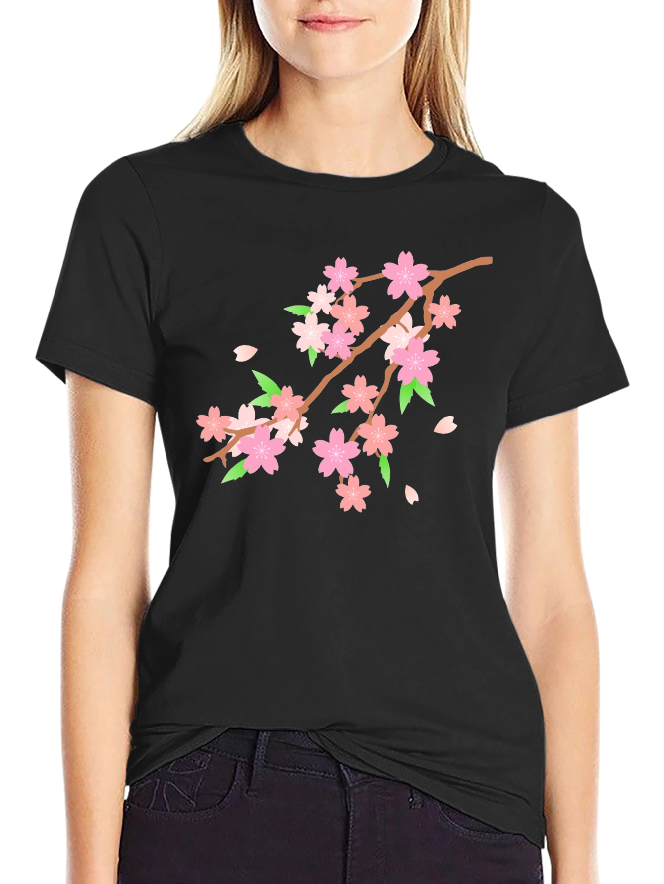 Black Cherry Blossom T-Shirt - Black Floral Tee view 2
