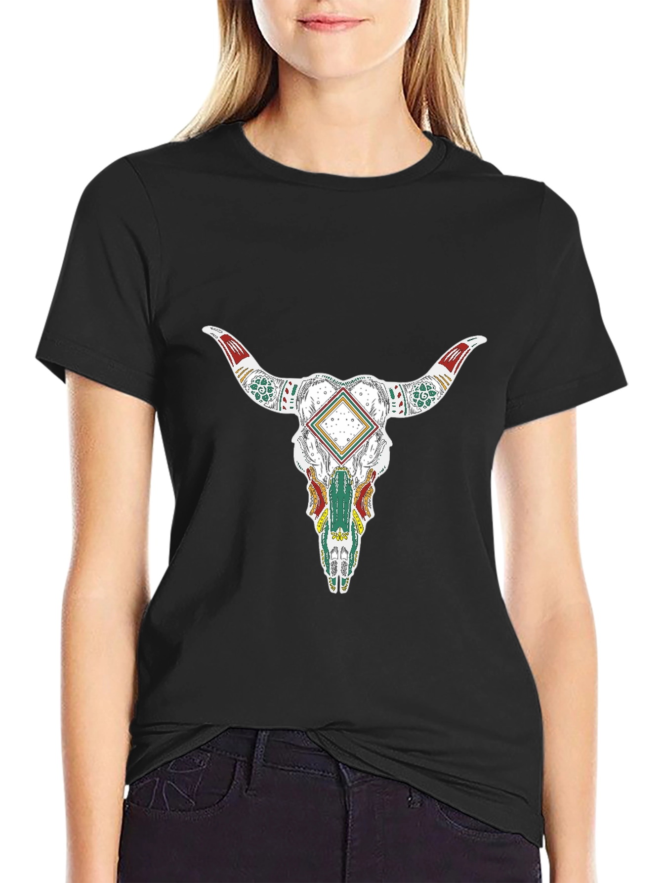 Black Bull Skull Graphic T-Shirt view 2