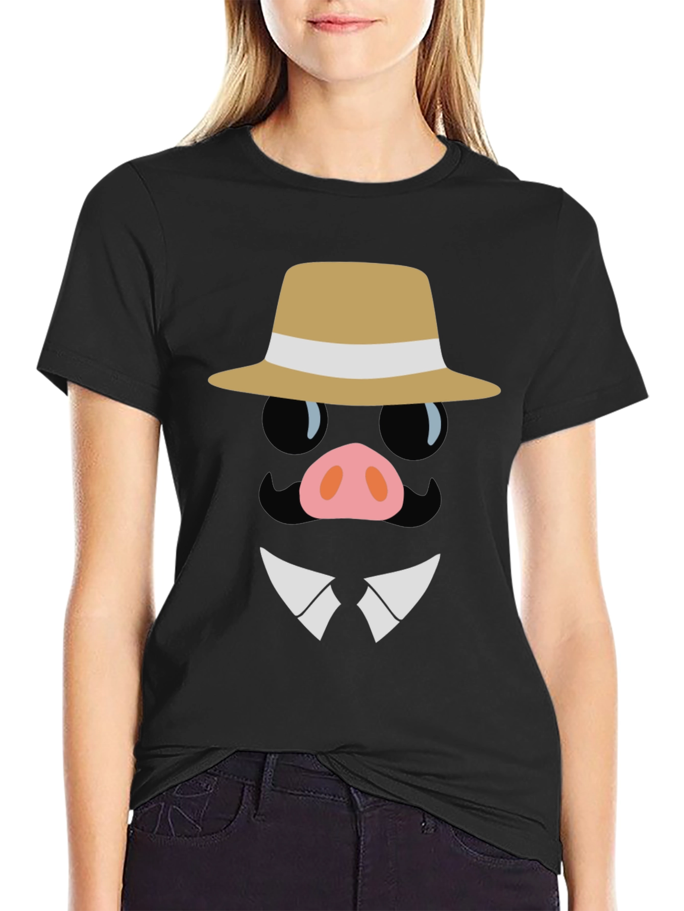 Black Funny Pig Mafia T-Shirt view 2