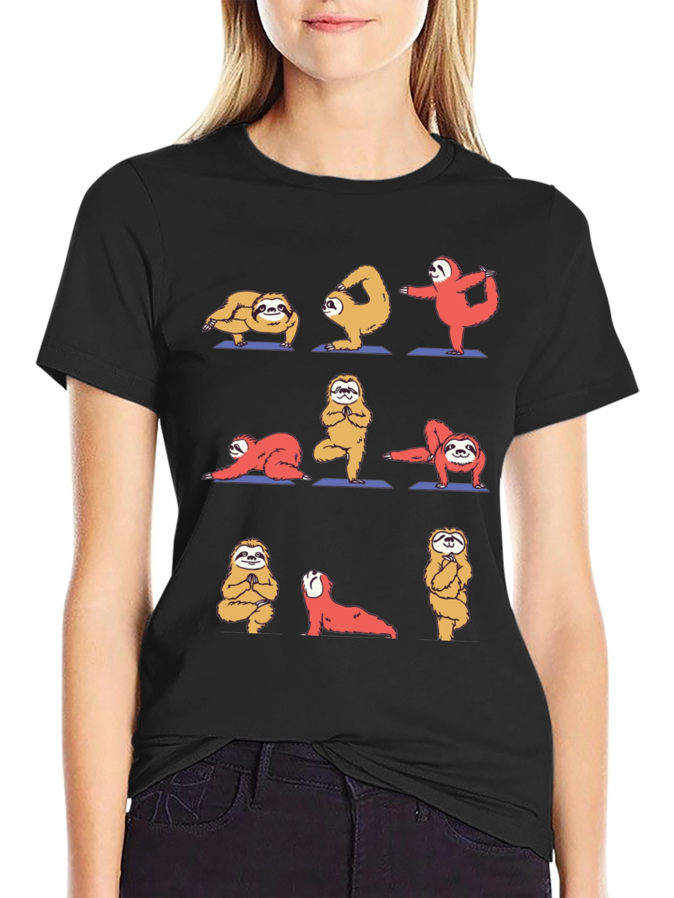 Black Yoga Sloth Graphic Tee view 2