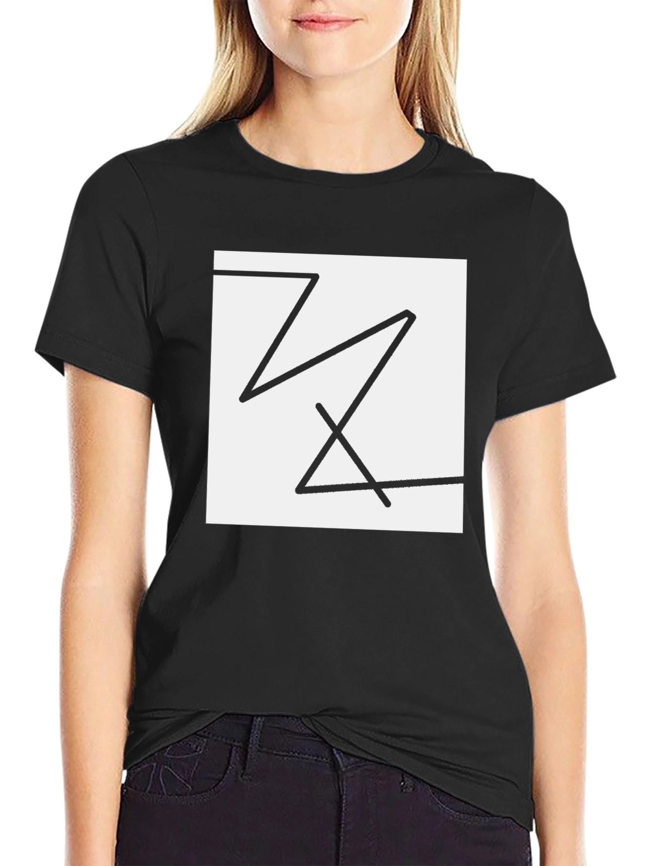 Black Geometric Line Art T-Shirt view 2