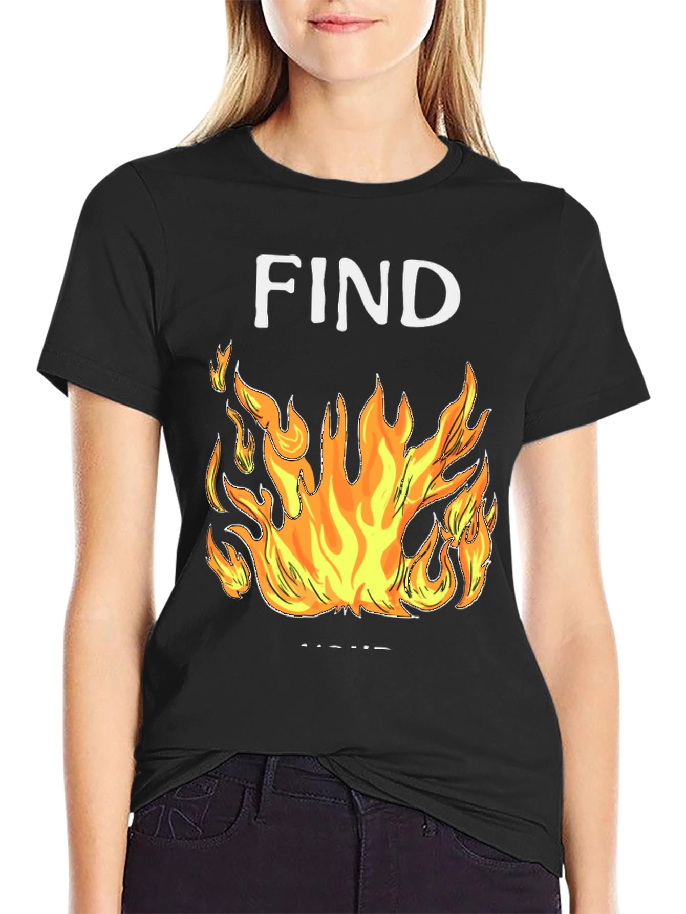 Black Find Your Fire Graphic Tee - Black Cotton Blend Shirt view 2