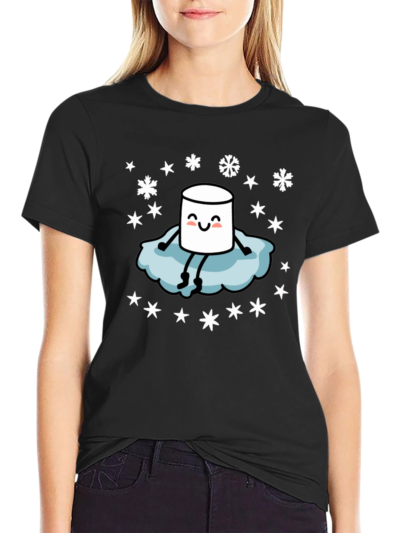 Black Marshmallow Snow Day T-Shirt - Cute Winter Tee view 2