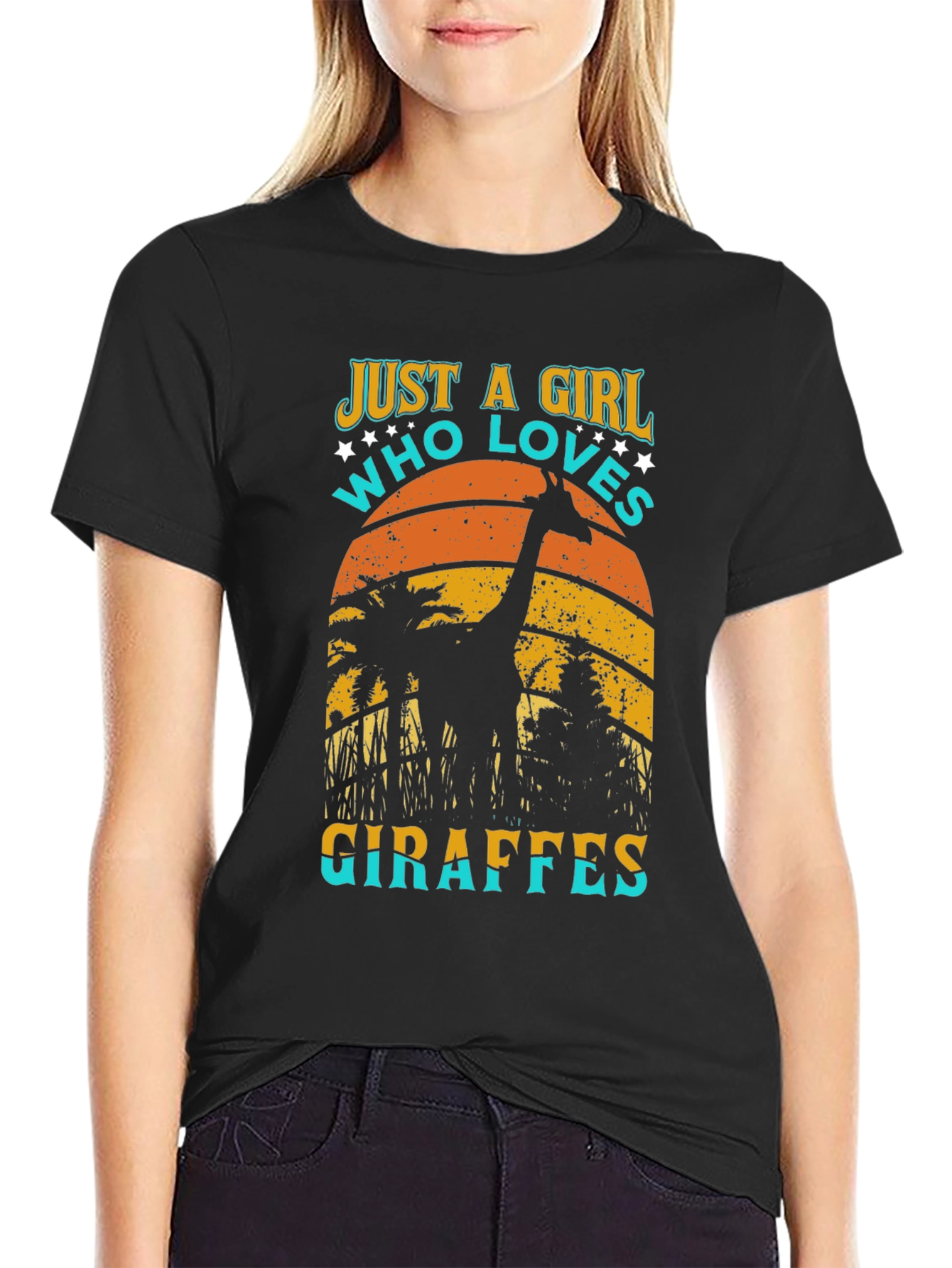 Black Just A Girl Who Loves Giraffes T-Shirt view 2