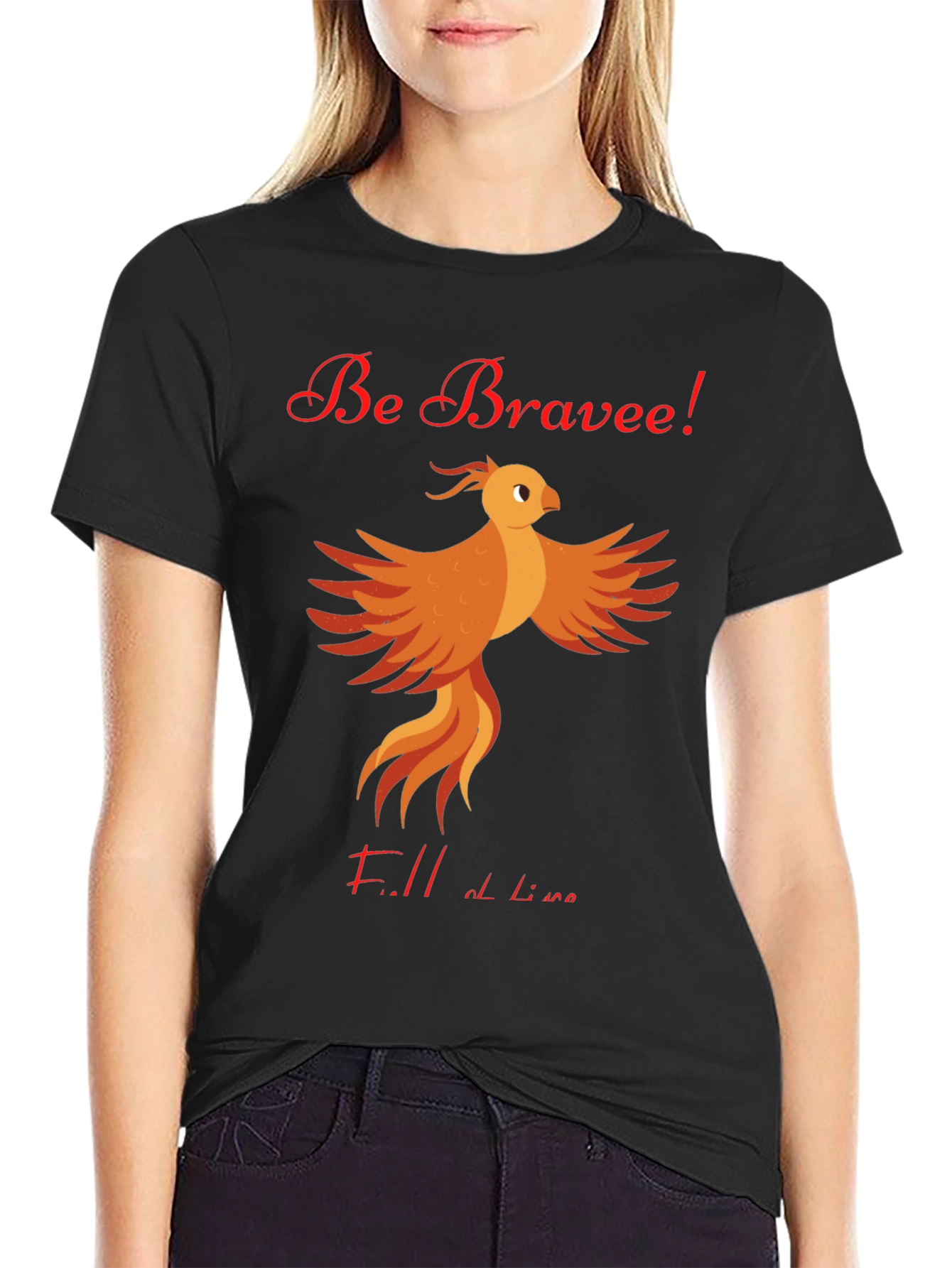 Black Be Brave Phoenix Graphic Tee - Motivational T-Shirt view 2