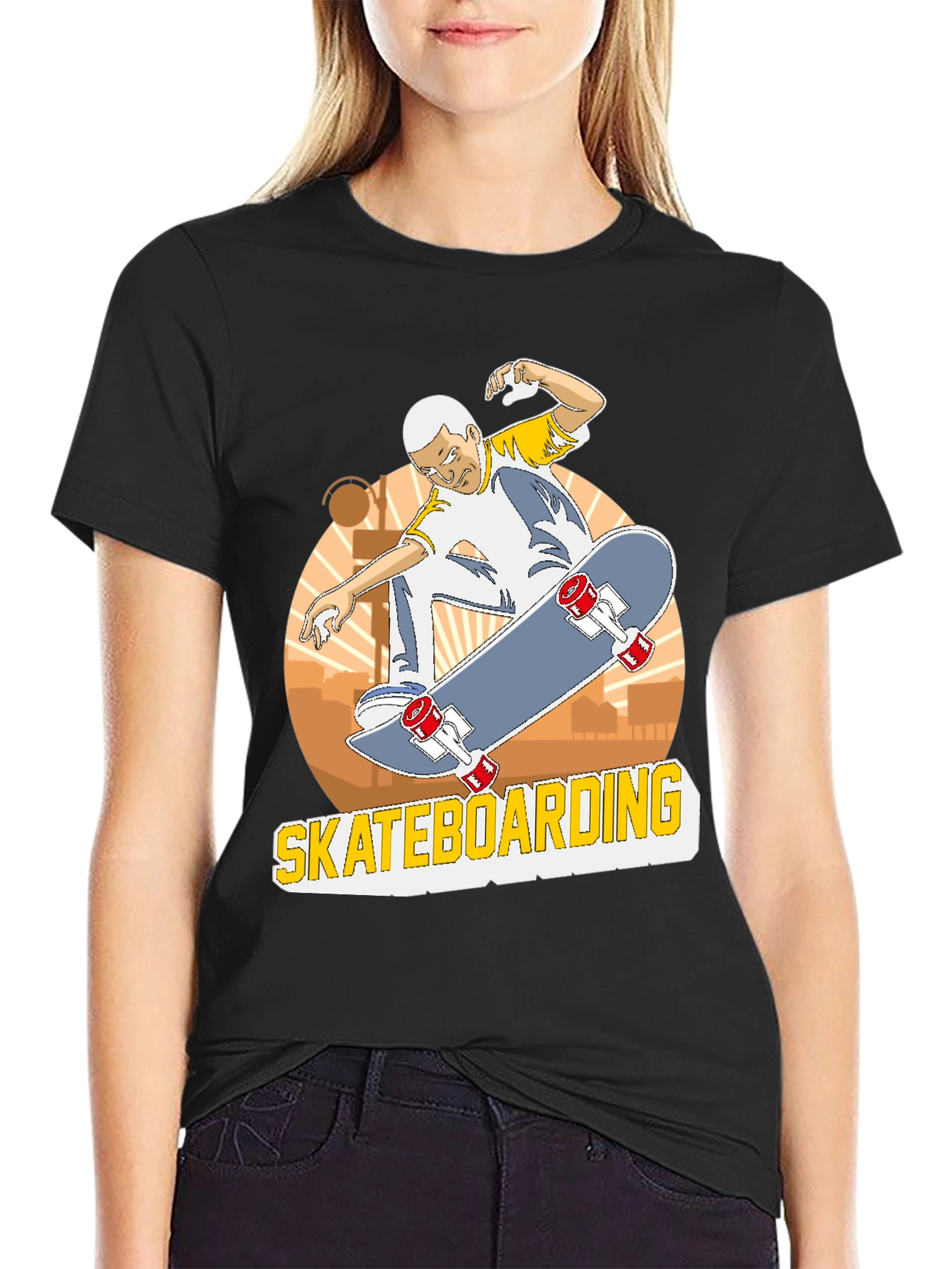 Black Skateboarding T-Shirt - Cool Graphic Tee view 2