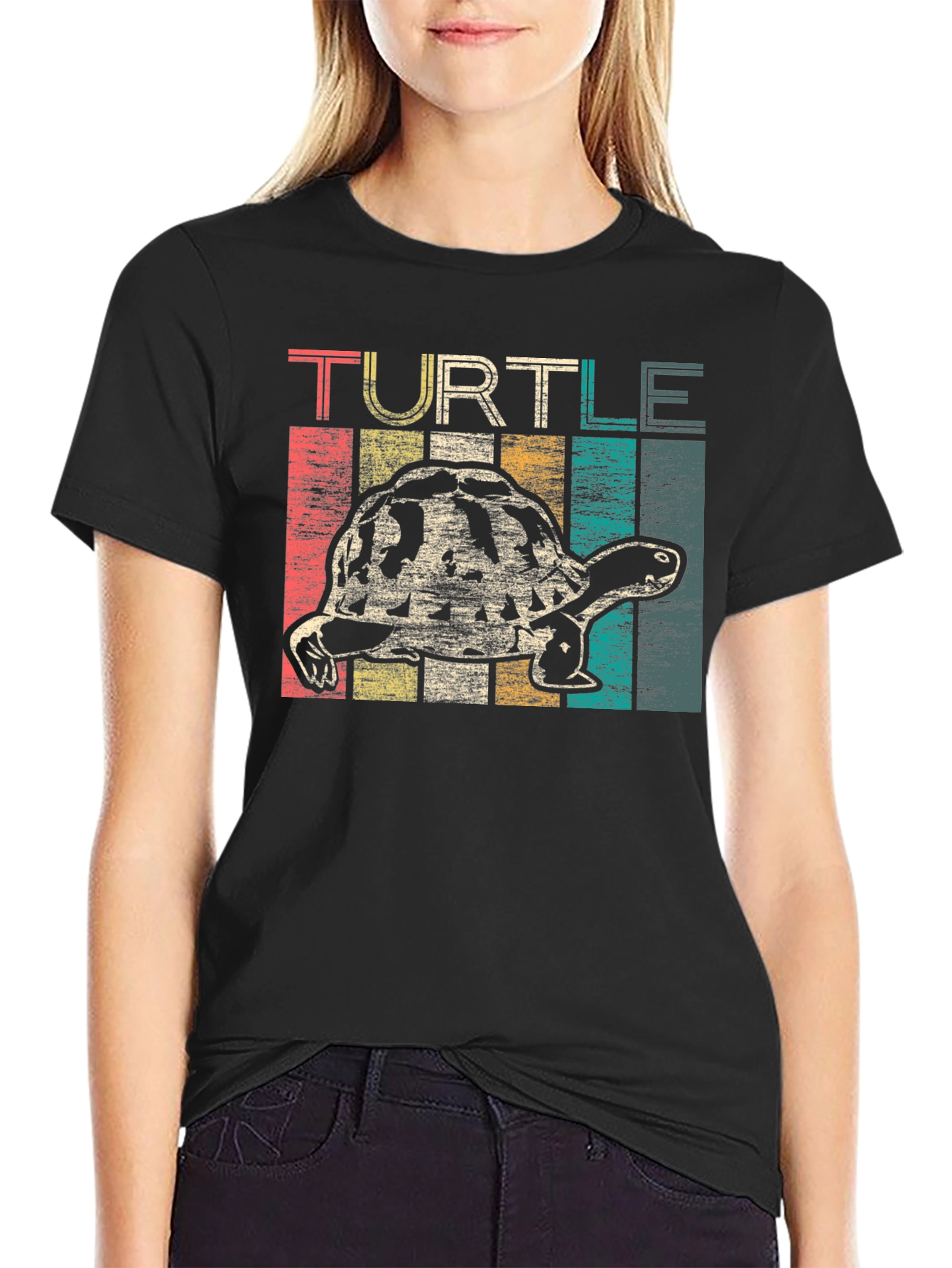 Black Retro Turtle Graphic T-Shirt - Vintage Style view 2
