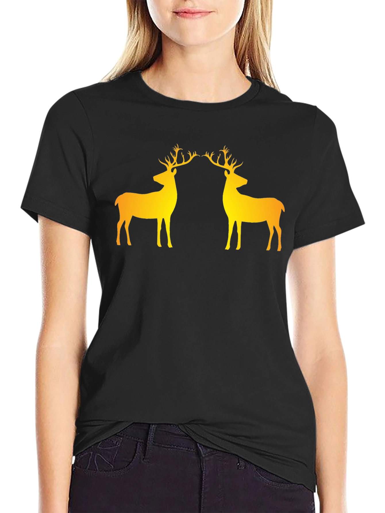 Black Golden Stag Graphic Tee - Black view 2
