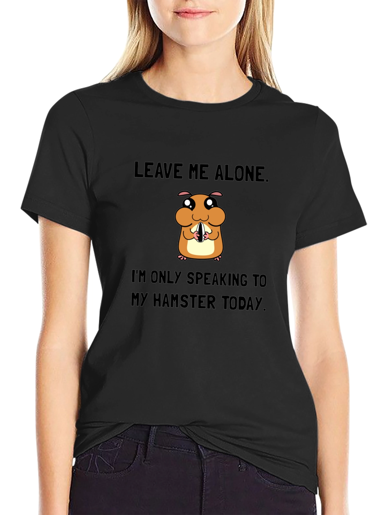 Black Hamster Lover T-Shirt - Leave Me Alone Graphic Tee view 2