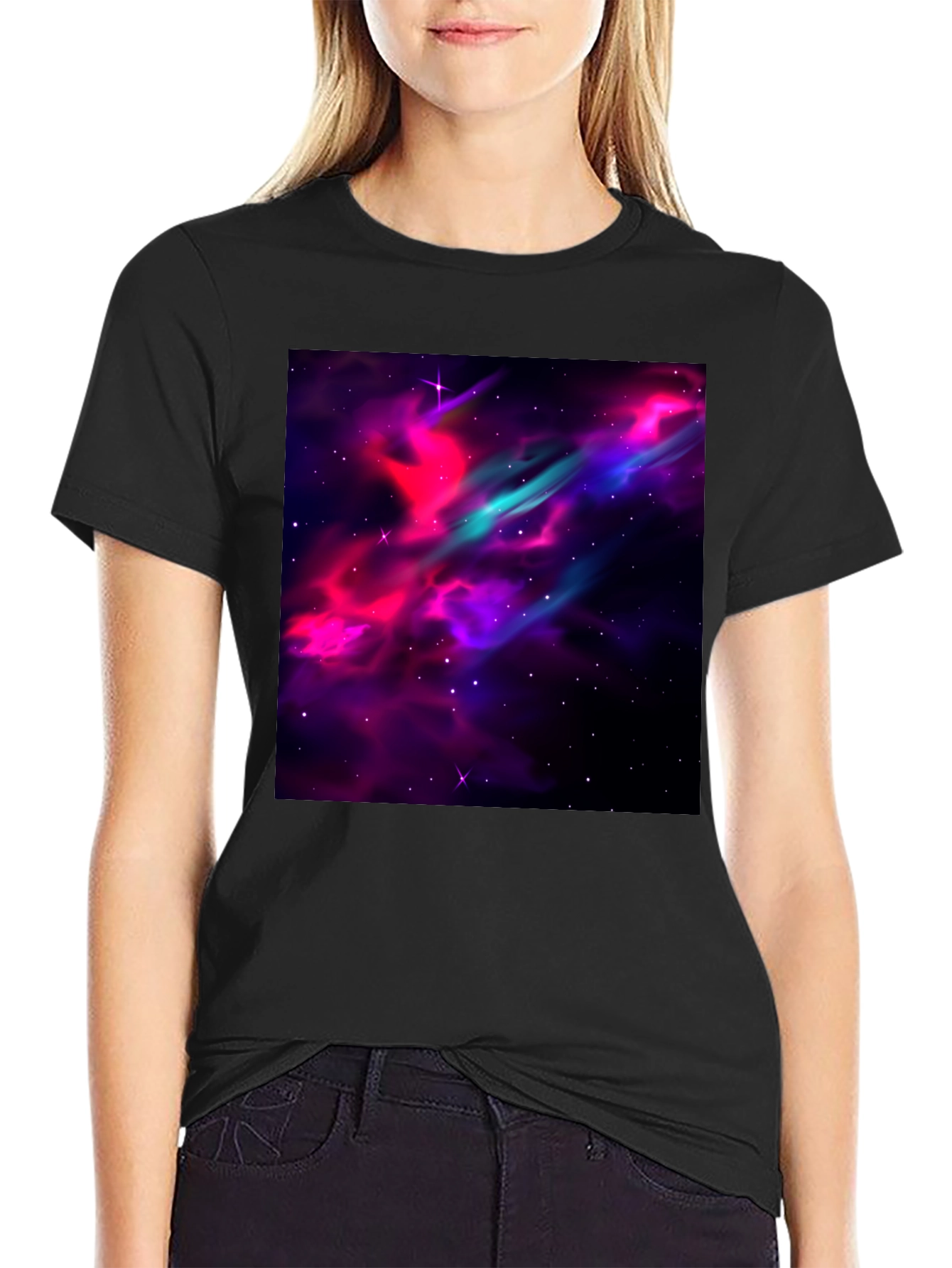 Black Galaxy Print Black T-Shirt - Men's Casual Tee view 2