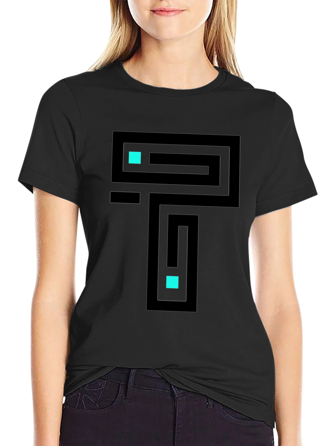 Black Abstract Maze T-Shirt - Casual Cool Graphic Tee view 2