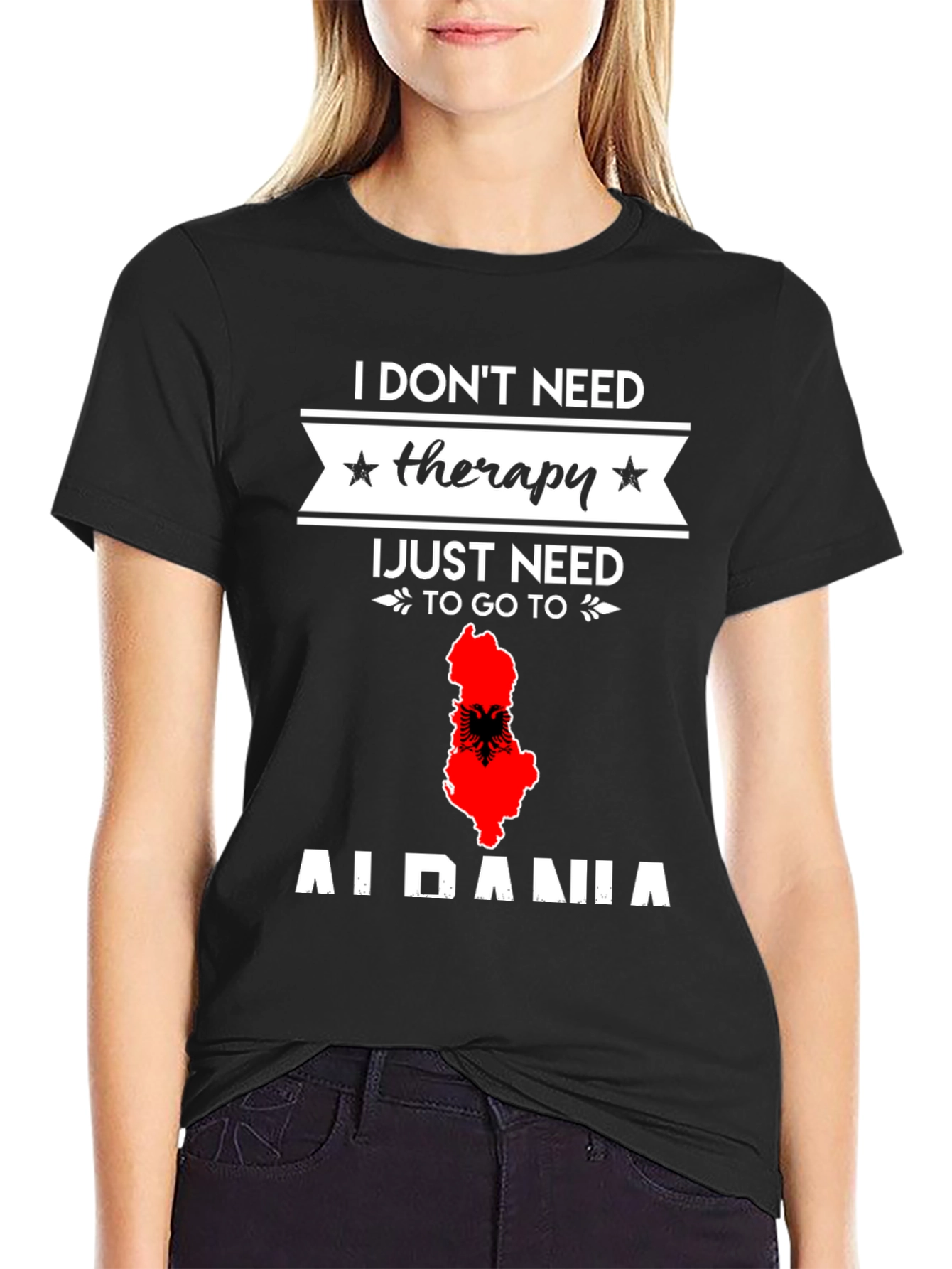 Black Albania Therapy T-Shirt - Travel Lover Gift view 2