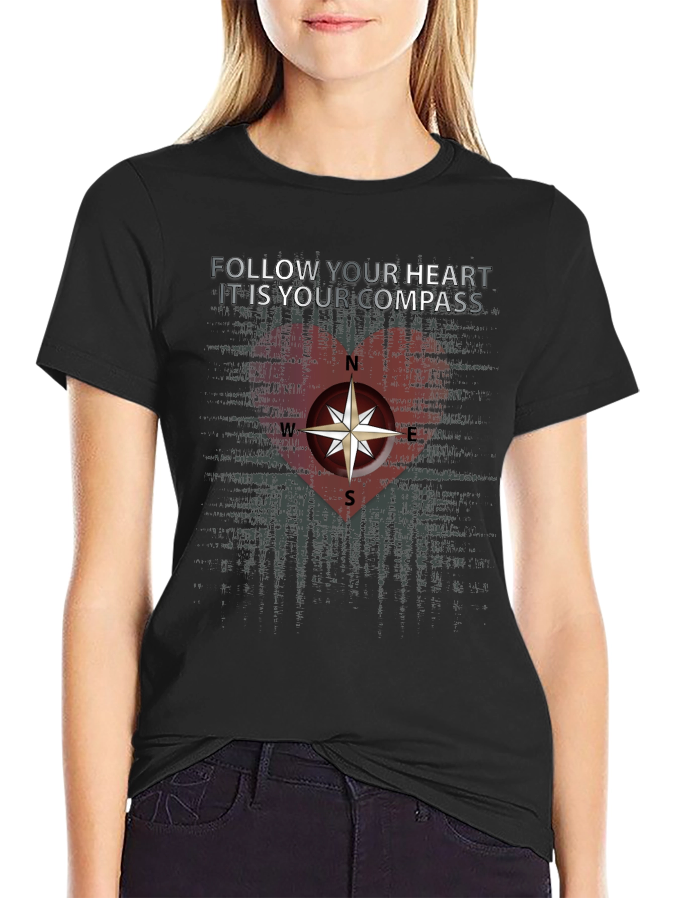 Black Follow Your Heart Compass Graphic Tee view 2