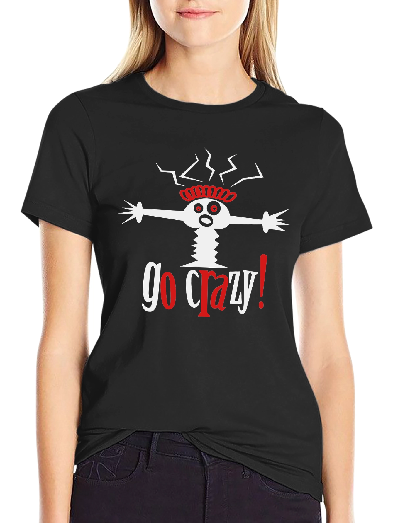 Black Go Crazy! Graphic Print Black T-Shirt view 2