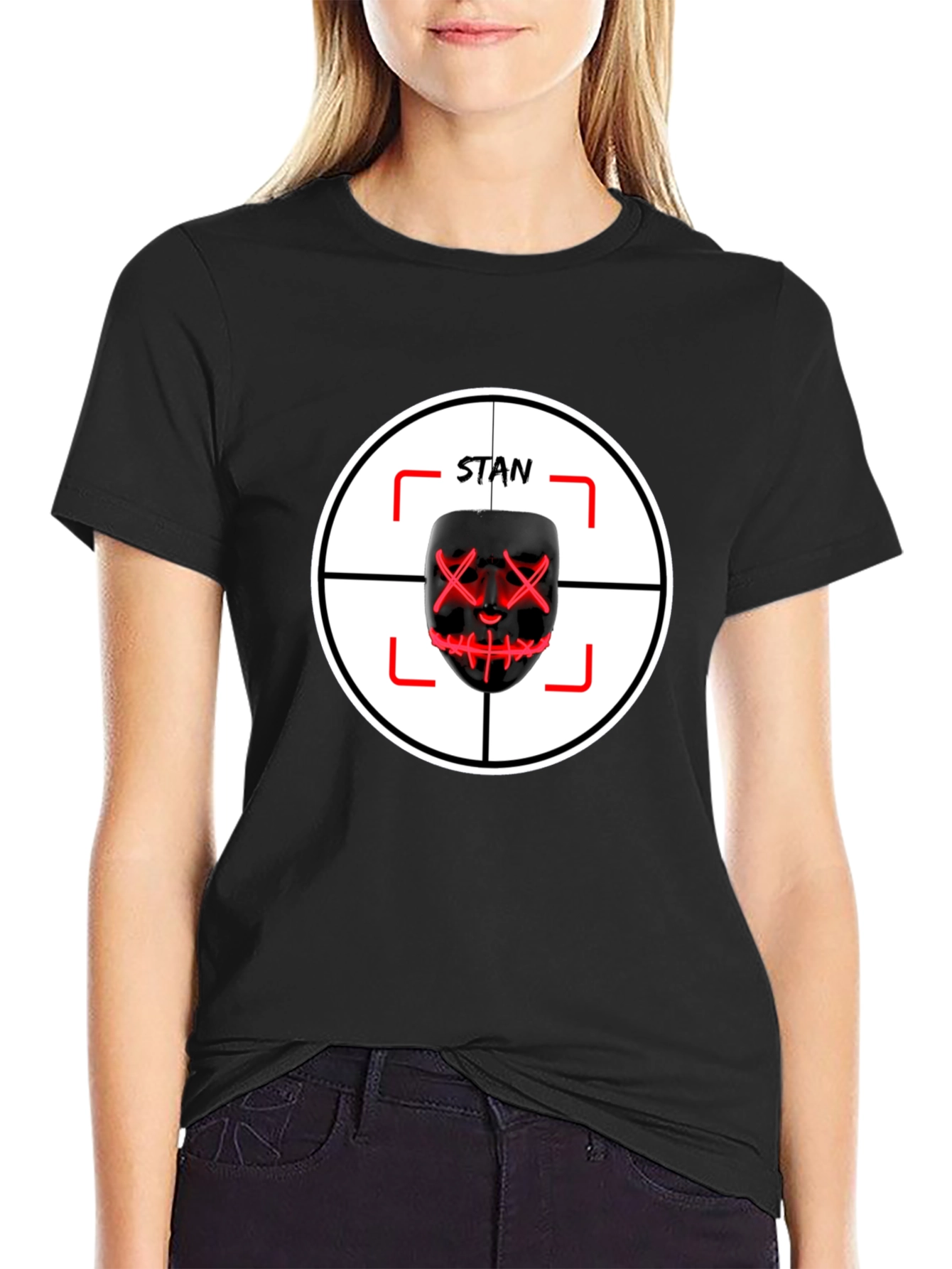 Black Stan Mask T-Shirt: Target Design - Unique Fan Apparel view 2