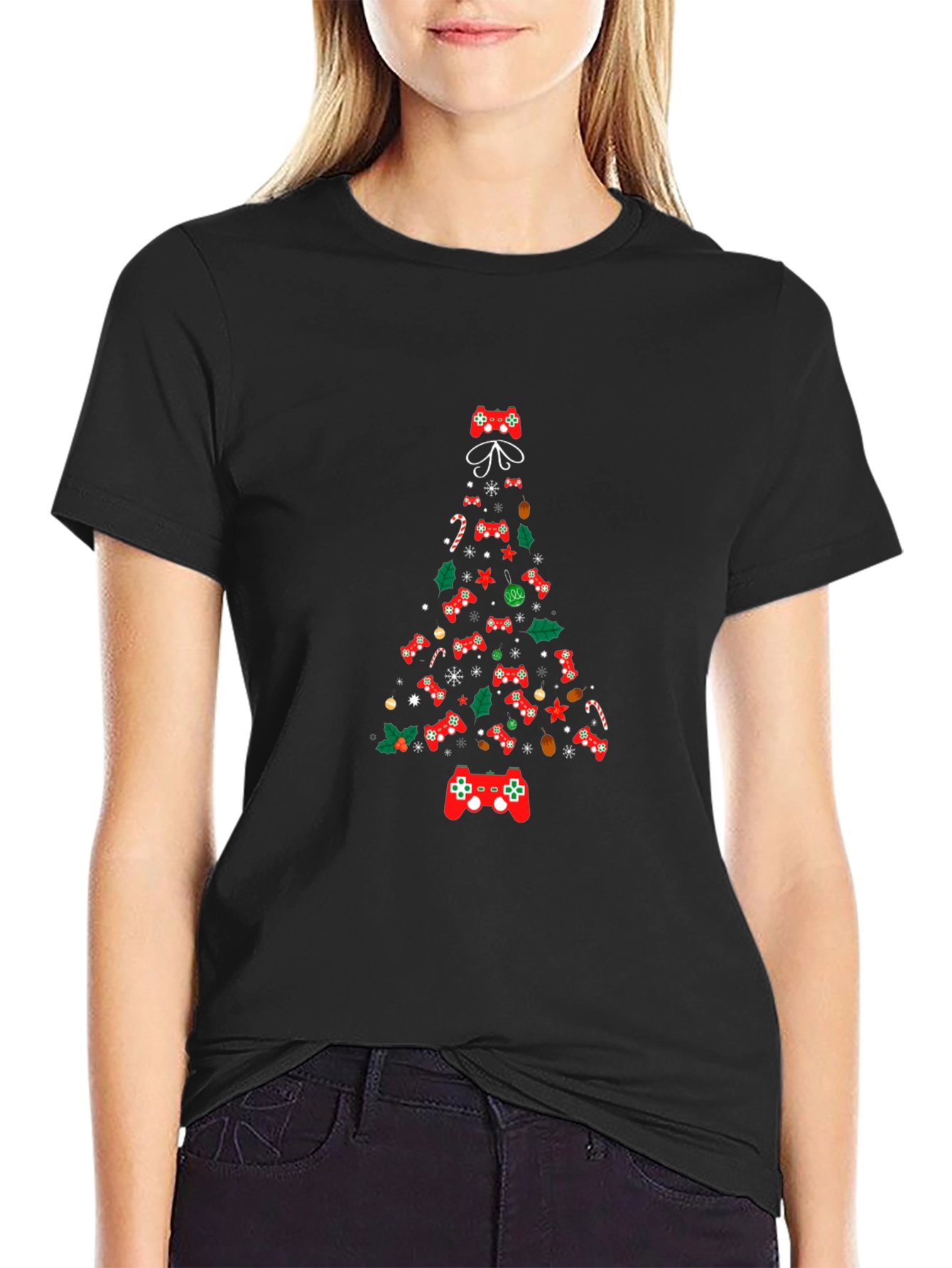 Black Christmas Gamer Tree Graphic Tee view 2